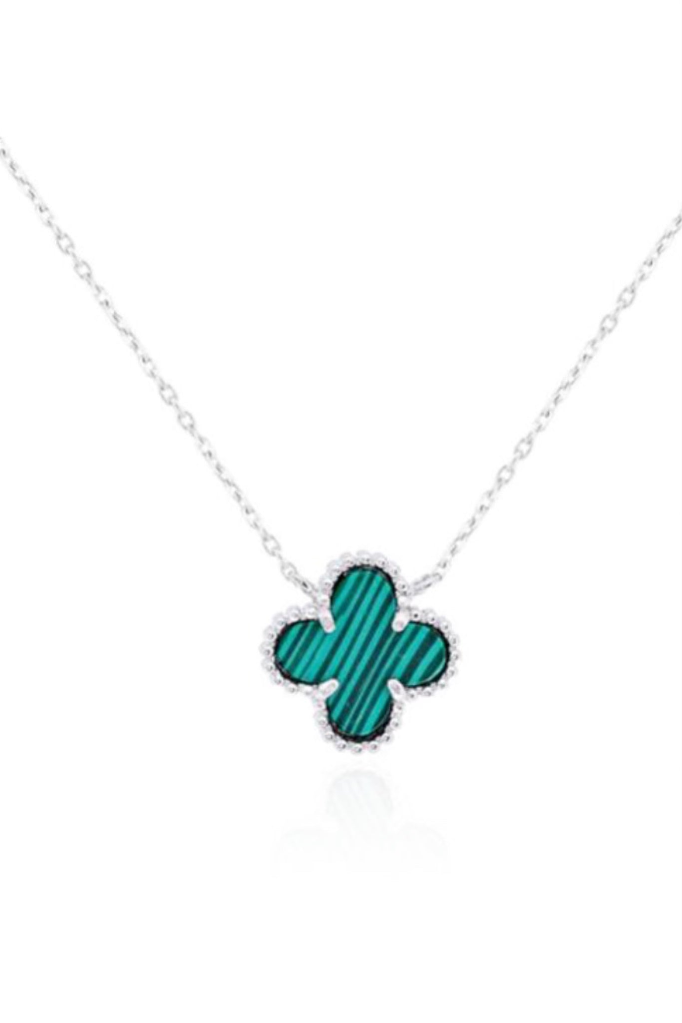 Malachite Clover Silver Necklace