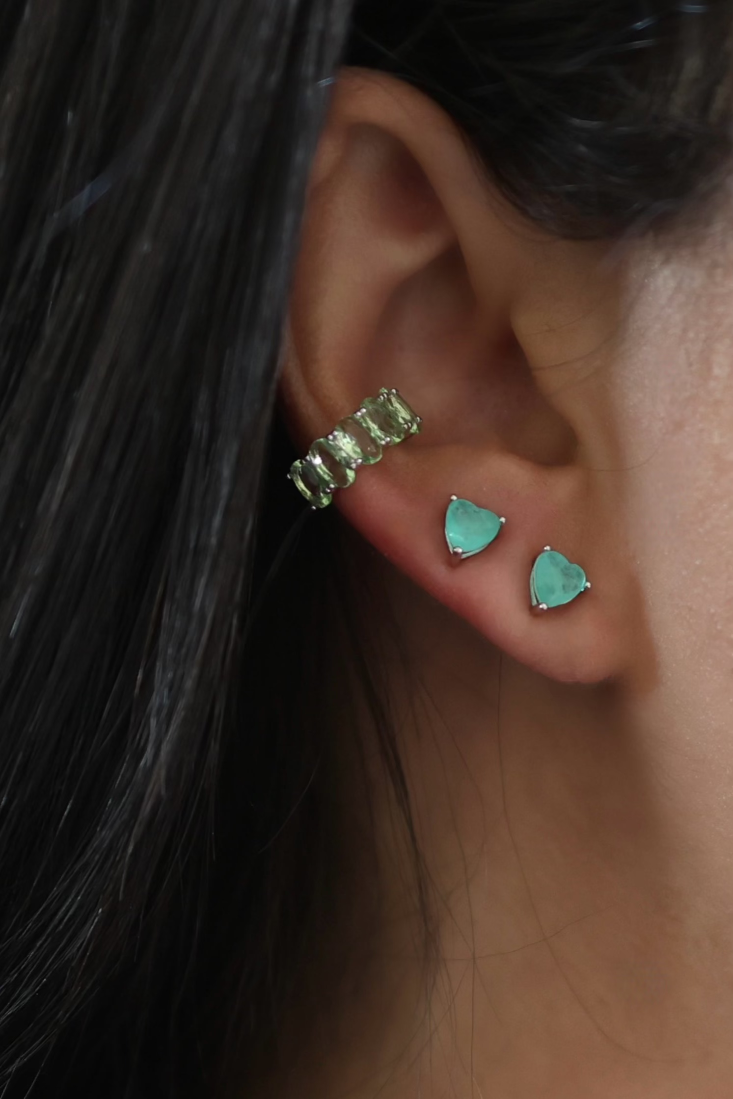 Emerald Zirconia Silver Ear Cuff