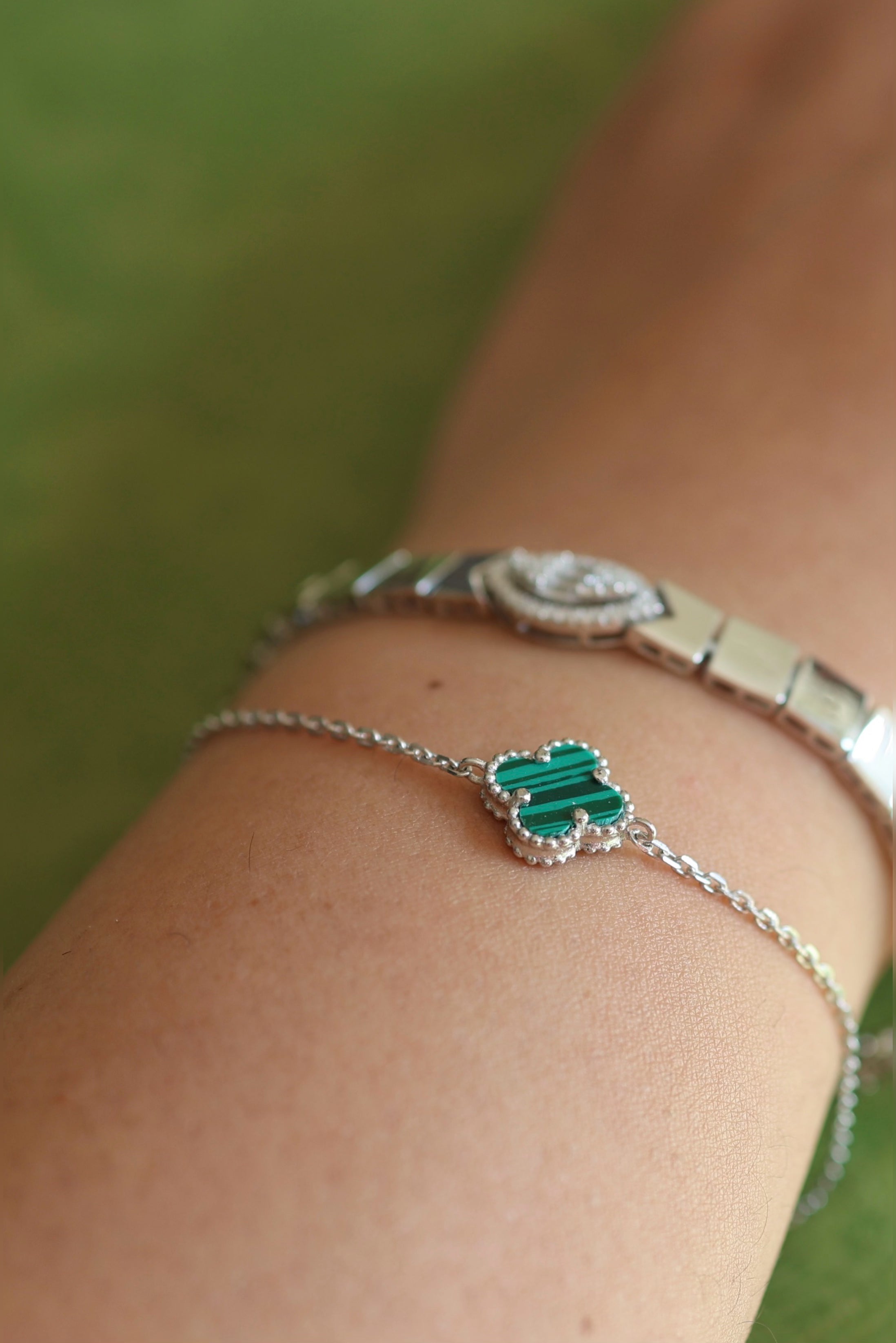 Small Malachite Clover Bracelet - Iane Jewelry