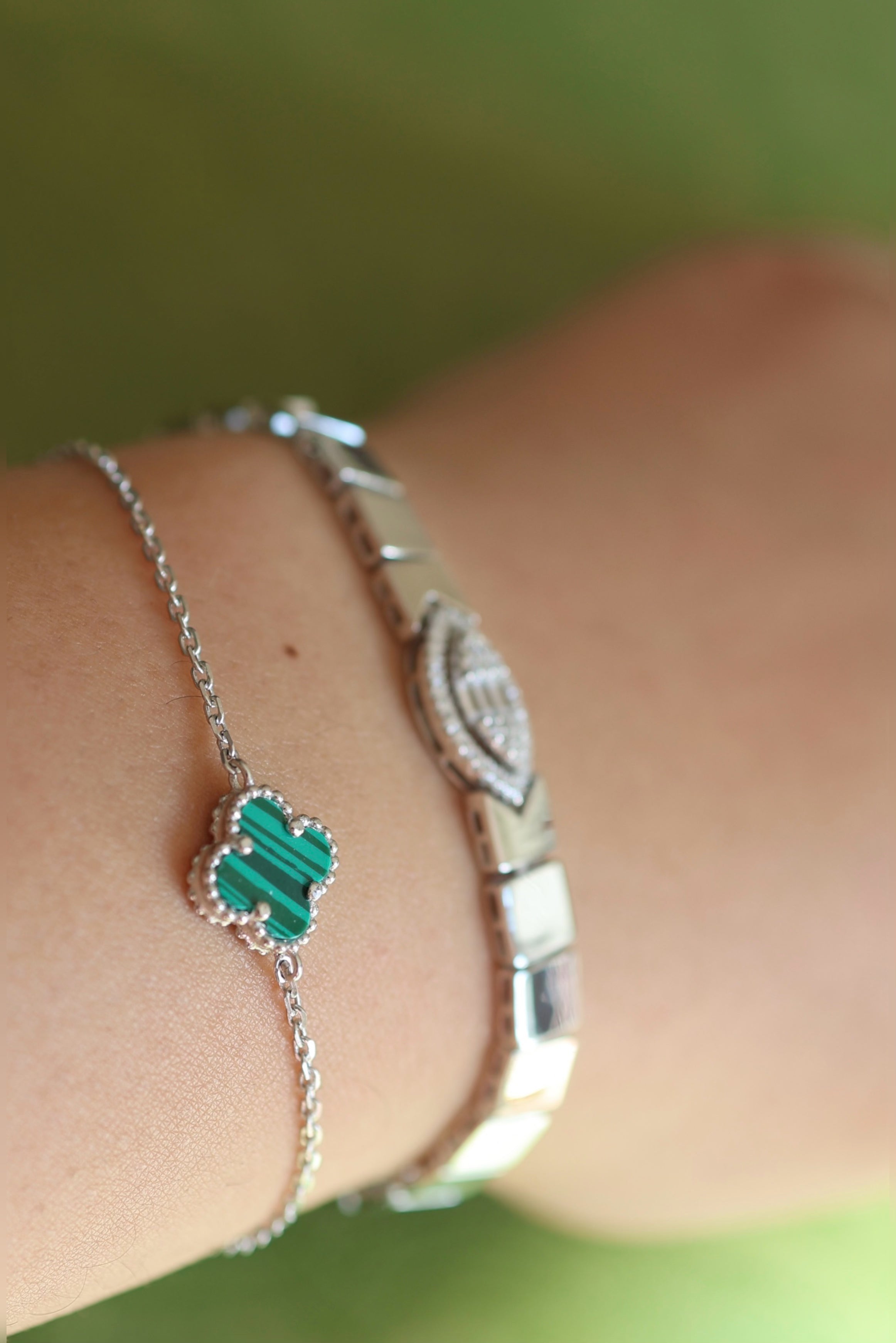 Small Malachite Clover Bracelet - Iane Jewelry