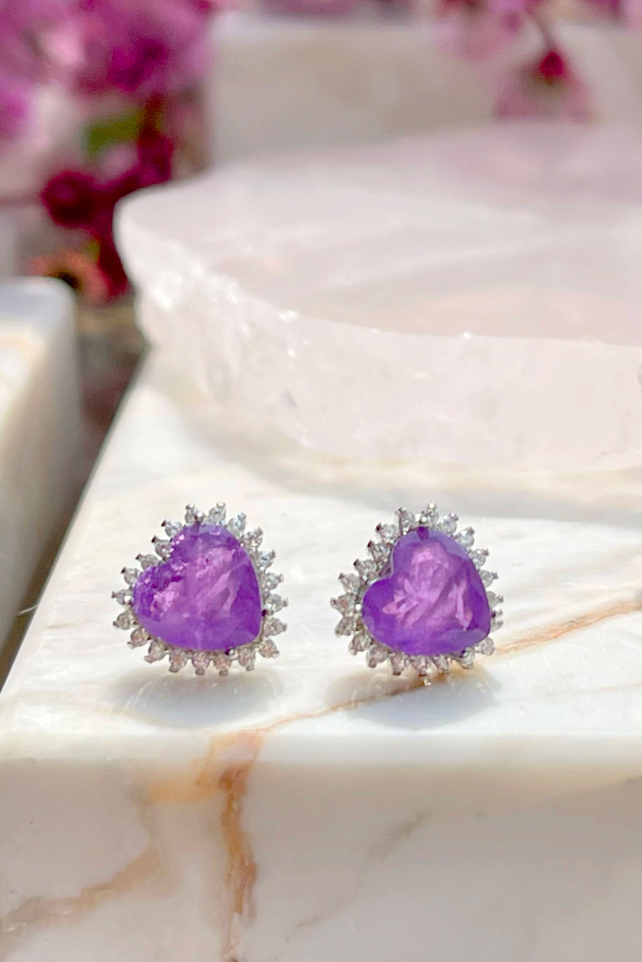 Purple Stud Heart Earrings - Iane Jewelry