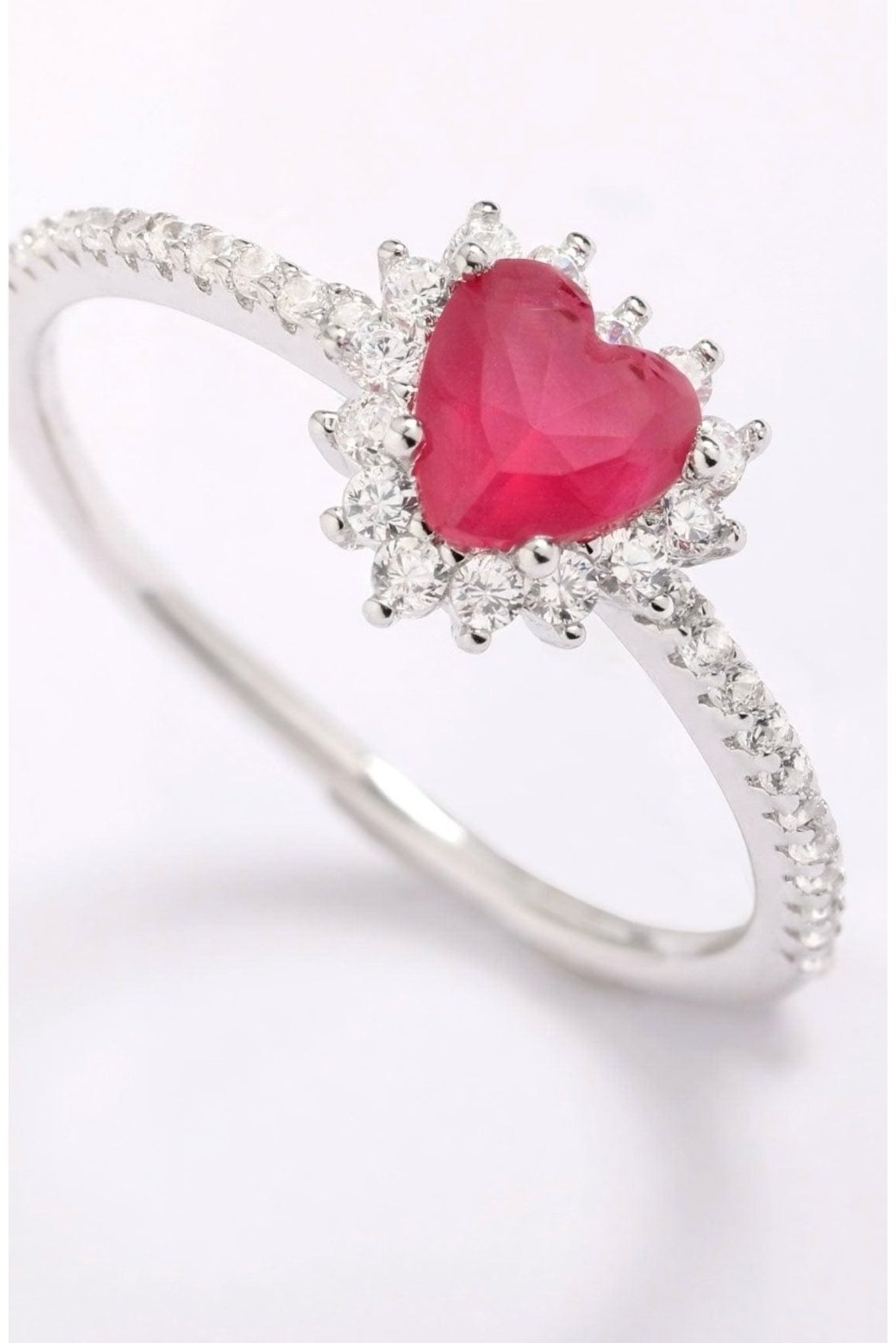 Ruby Heart Zirconia Silver Ring