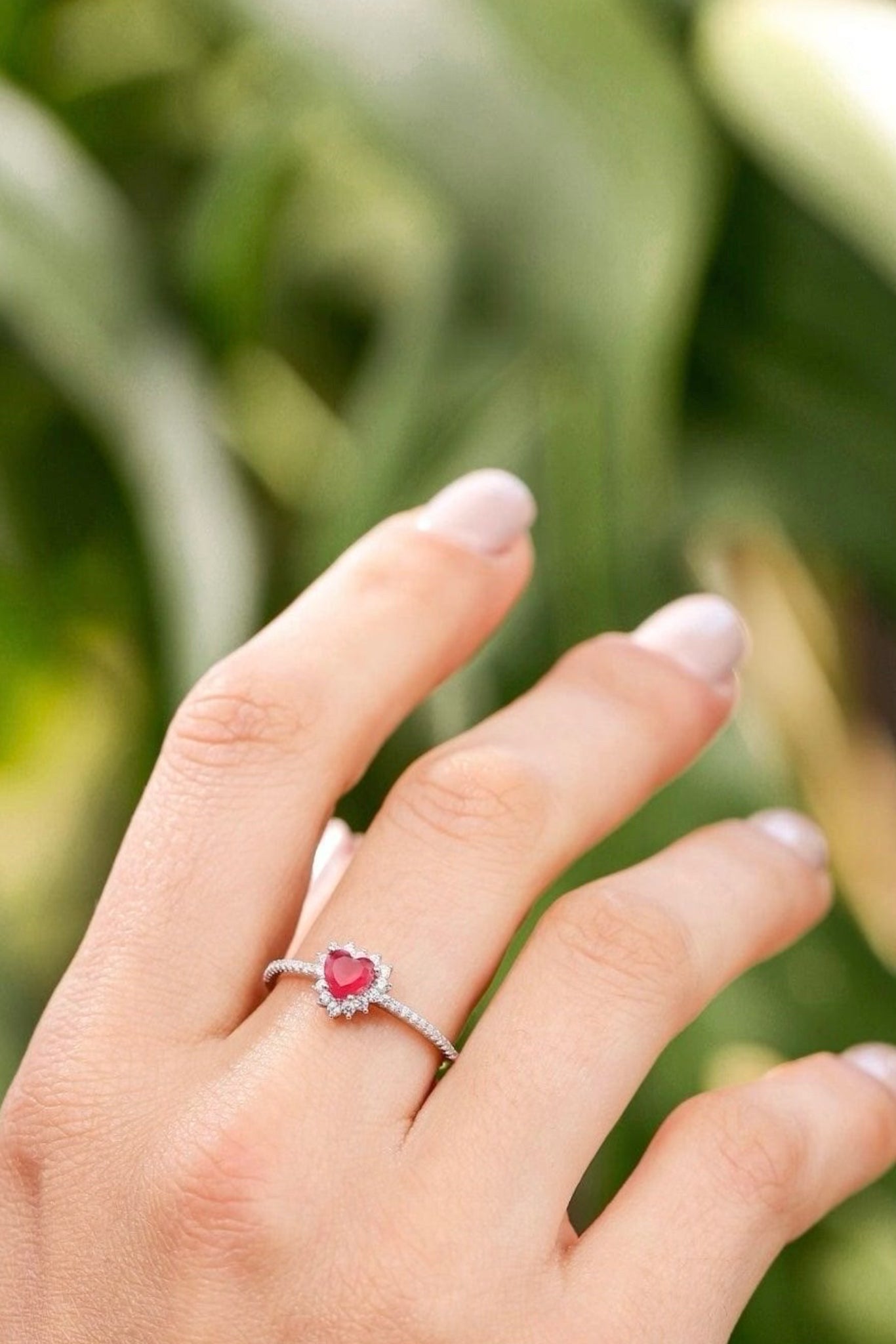 Ruby Heart Zirconia Silver Ring