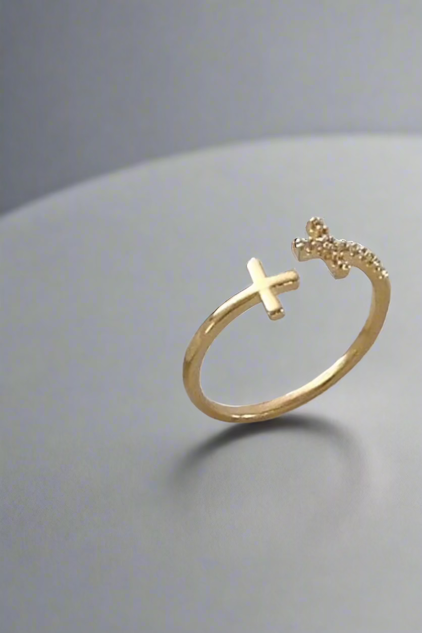 Double Gold Cross Ring - Iane Jewelry