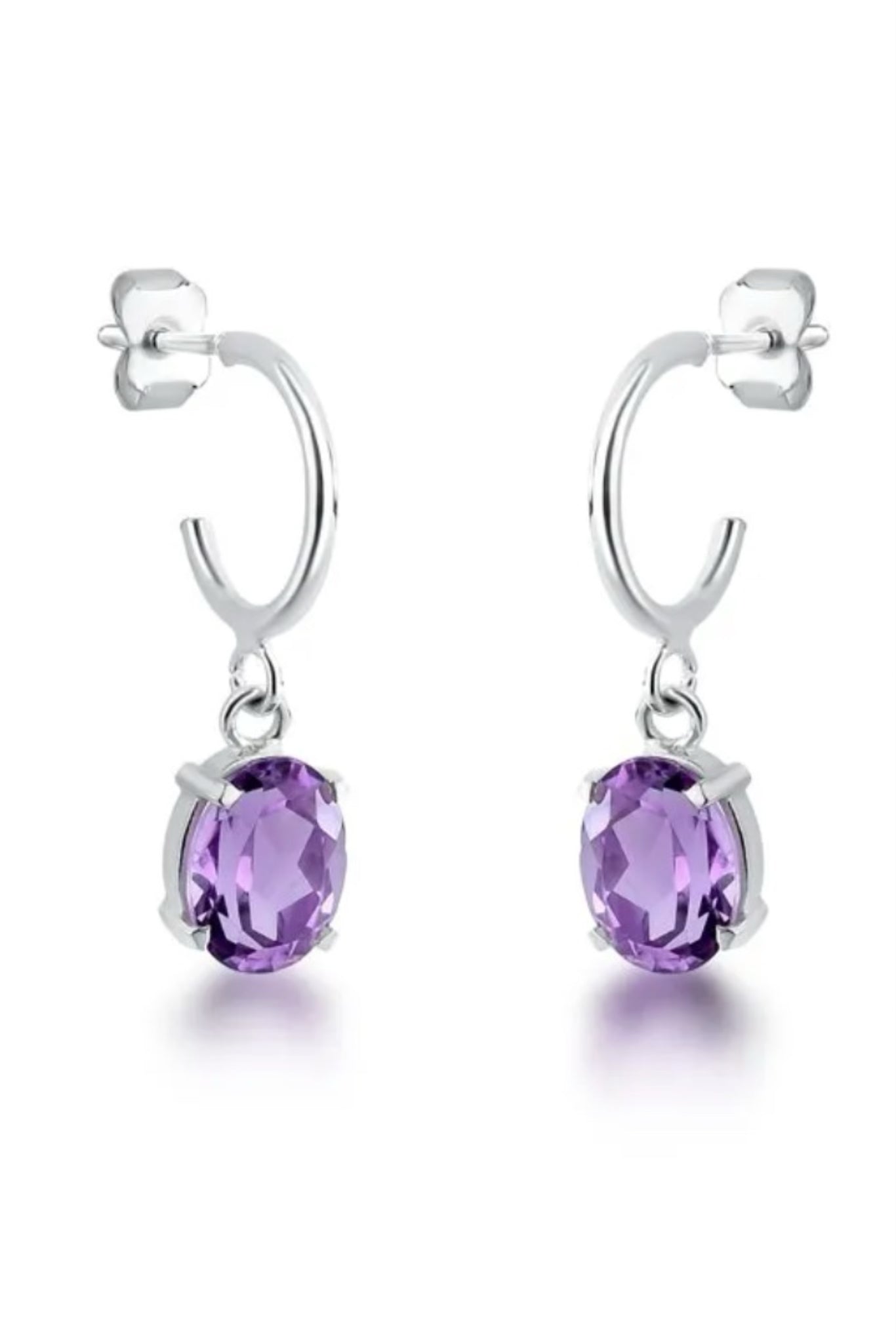 Amethyst Oval Hoop Earrings - Iane Jewelry