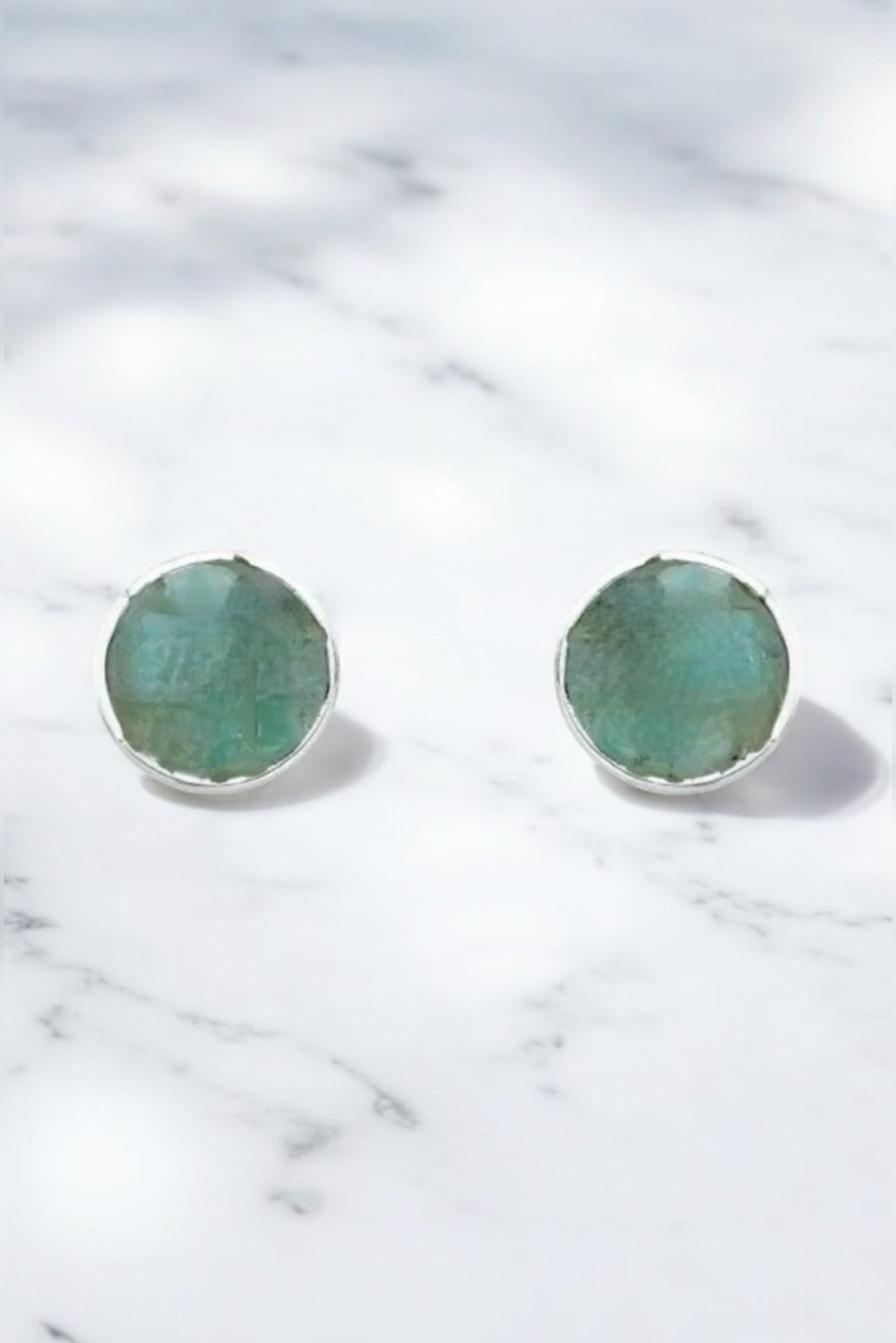 Emerald Halo Silver Earrings - Iane Jewelry