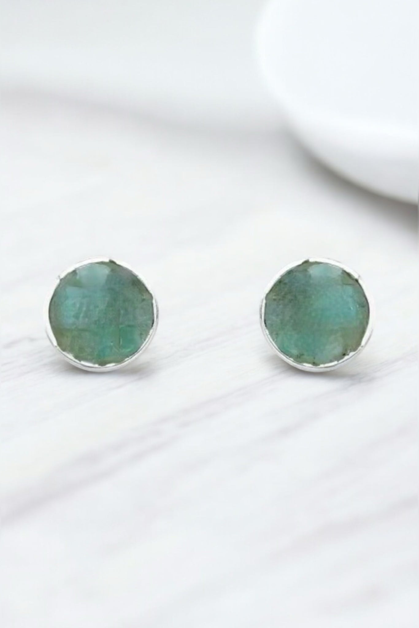 Emerald Halo Silver Earrings - Iane Jewelry