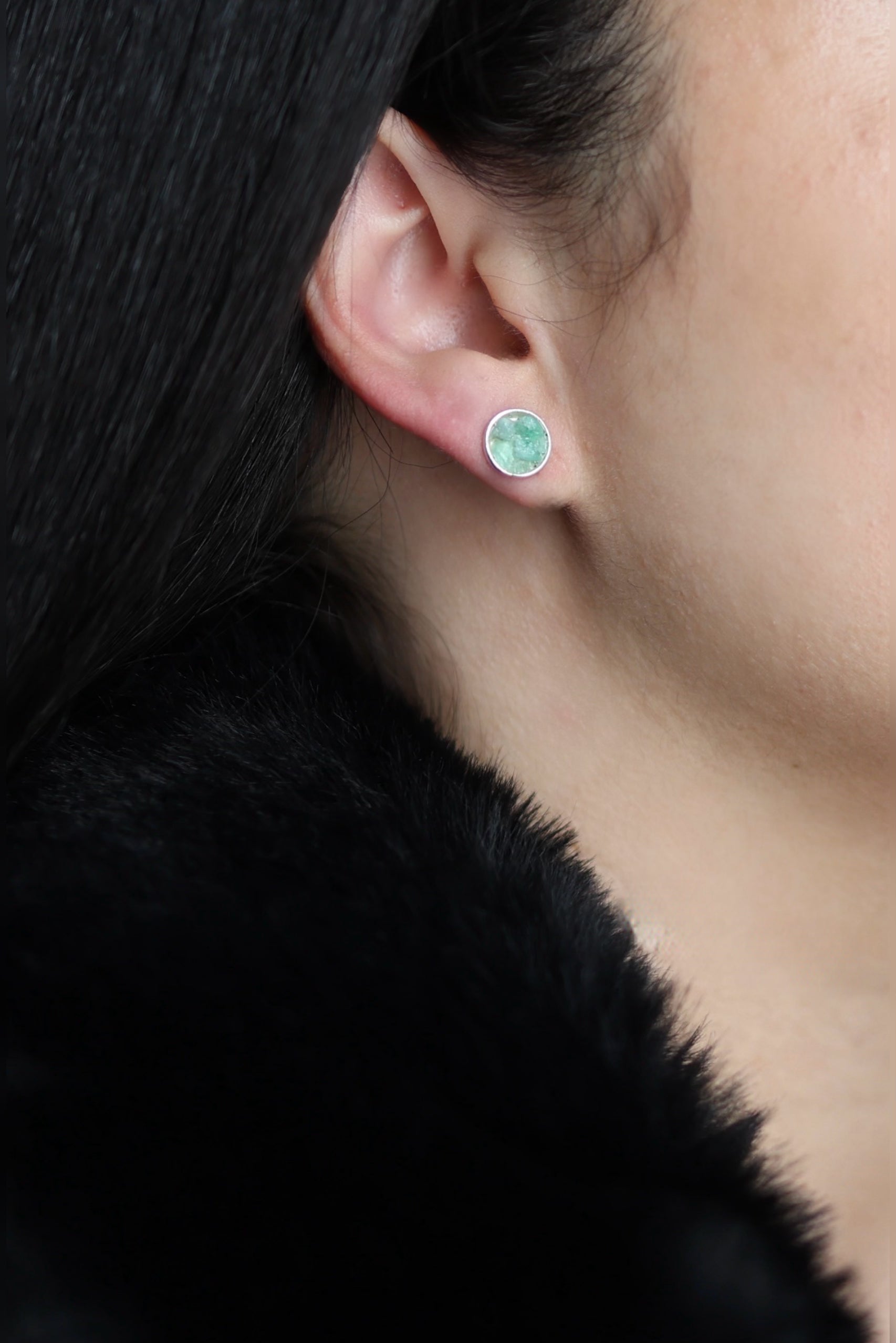 Emerald Halo Silver Earrings - Iane Jewelry