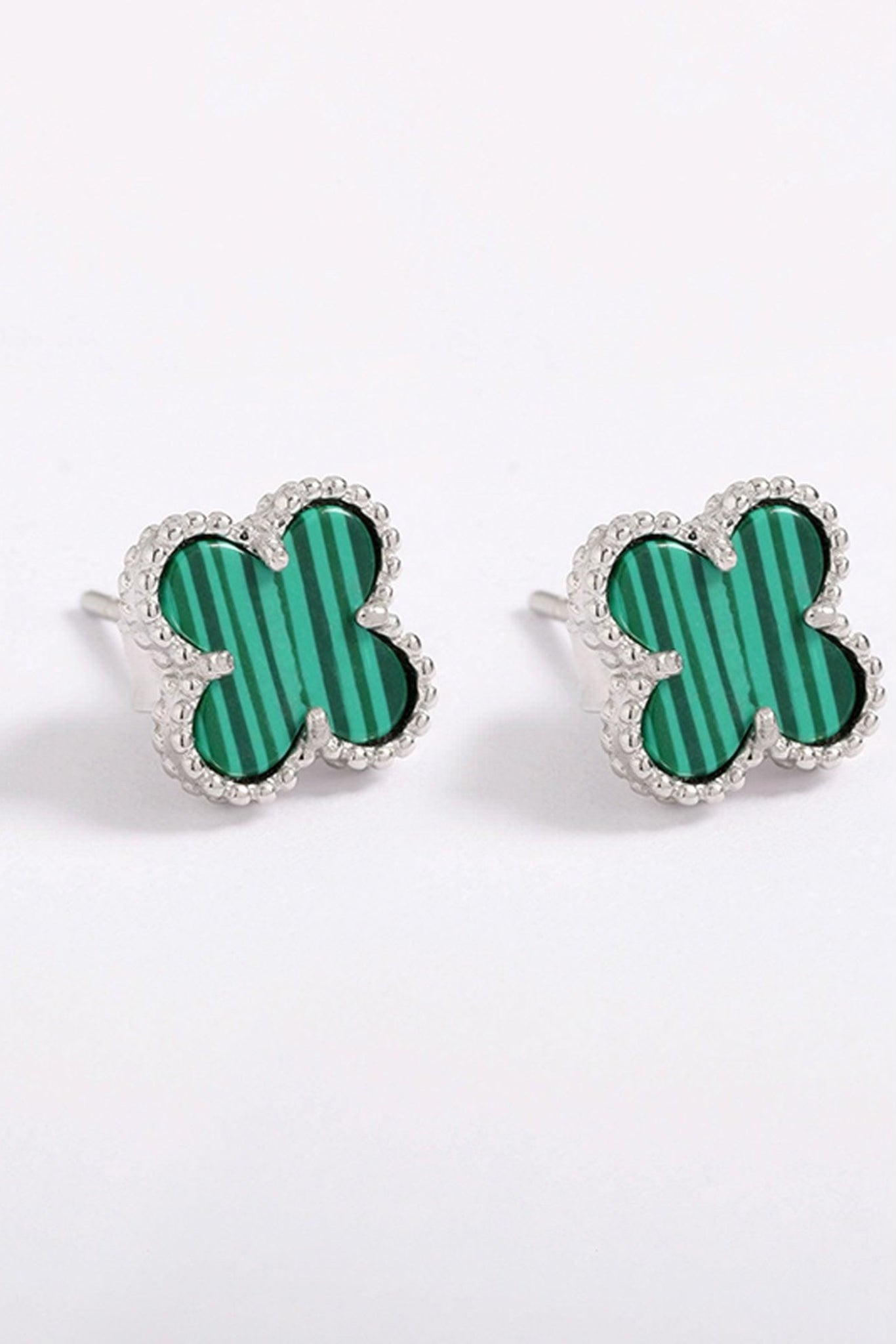 Small Four-Leaf Clover Malachite Earrings - Iane Jewelry