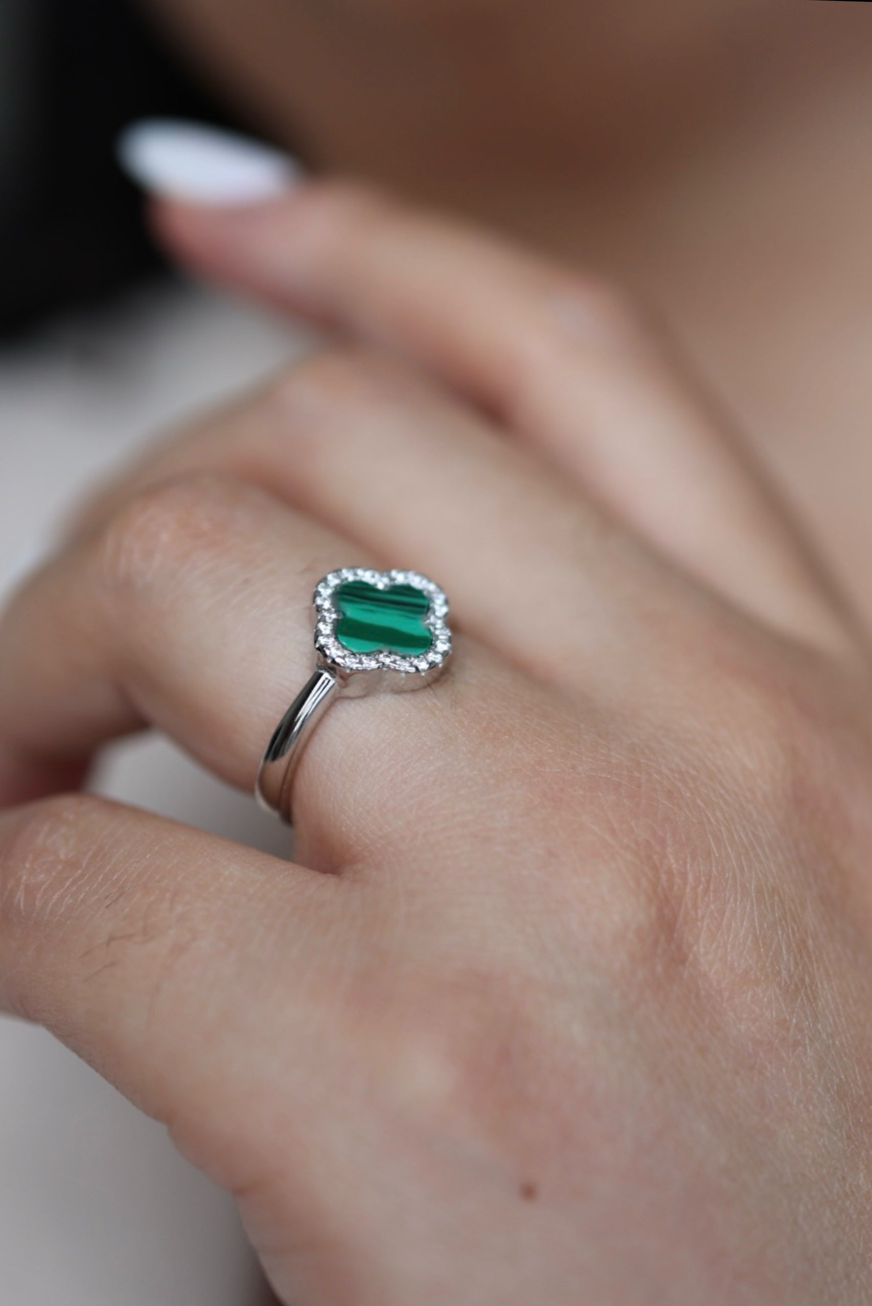 Clover Silver Malachite Ring - Iane Jewelry