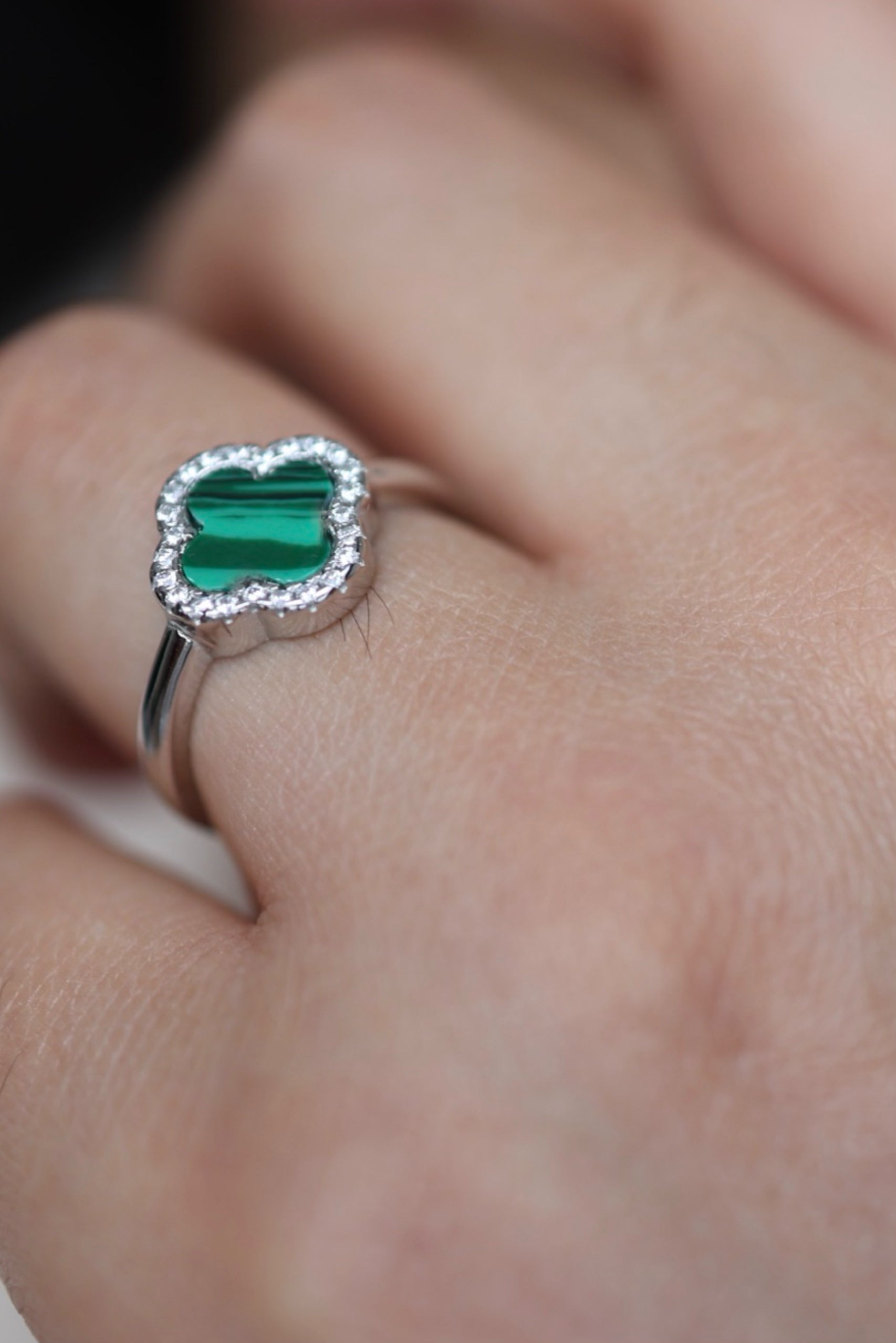 Clover Silver Malachite Ring - Iane Jewelry