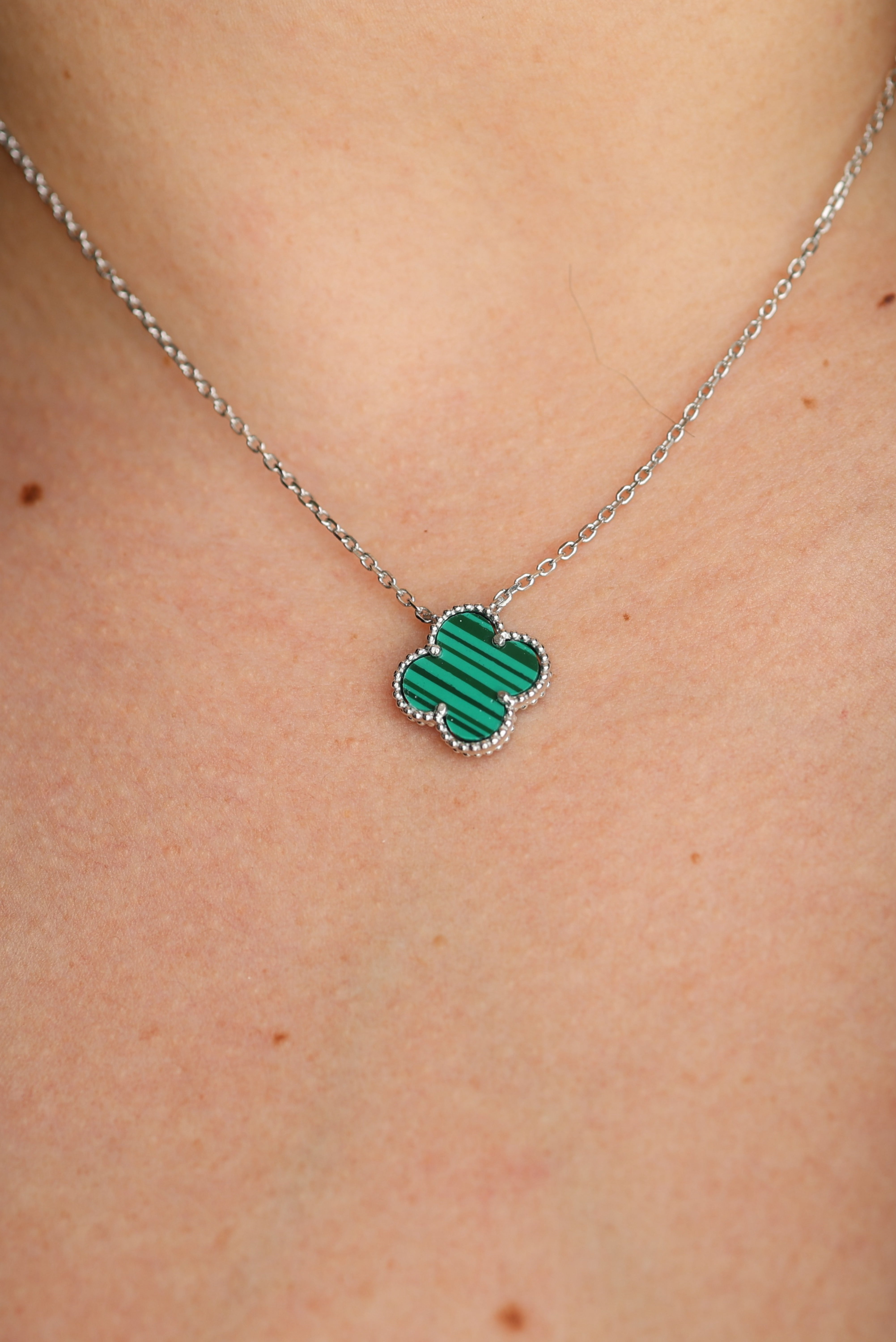 Malachite Clover Silver Necklace - Iane Jewelry