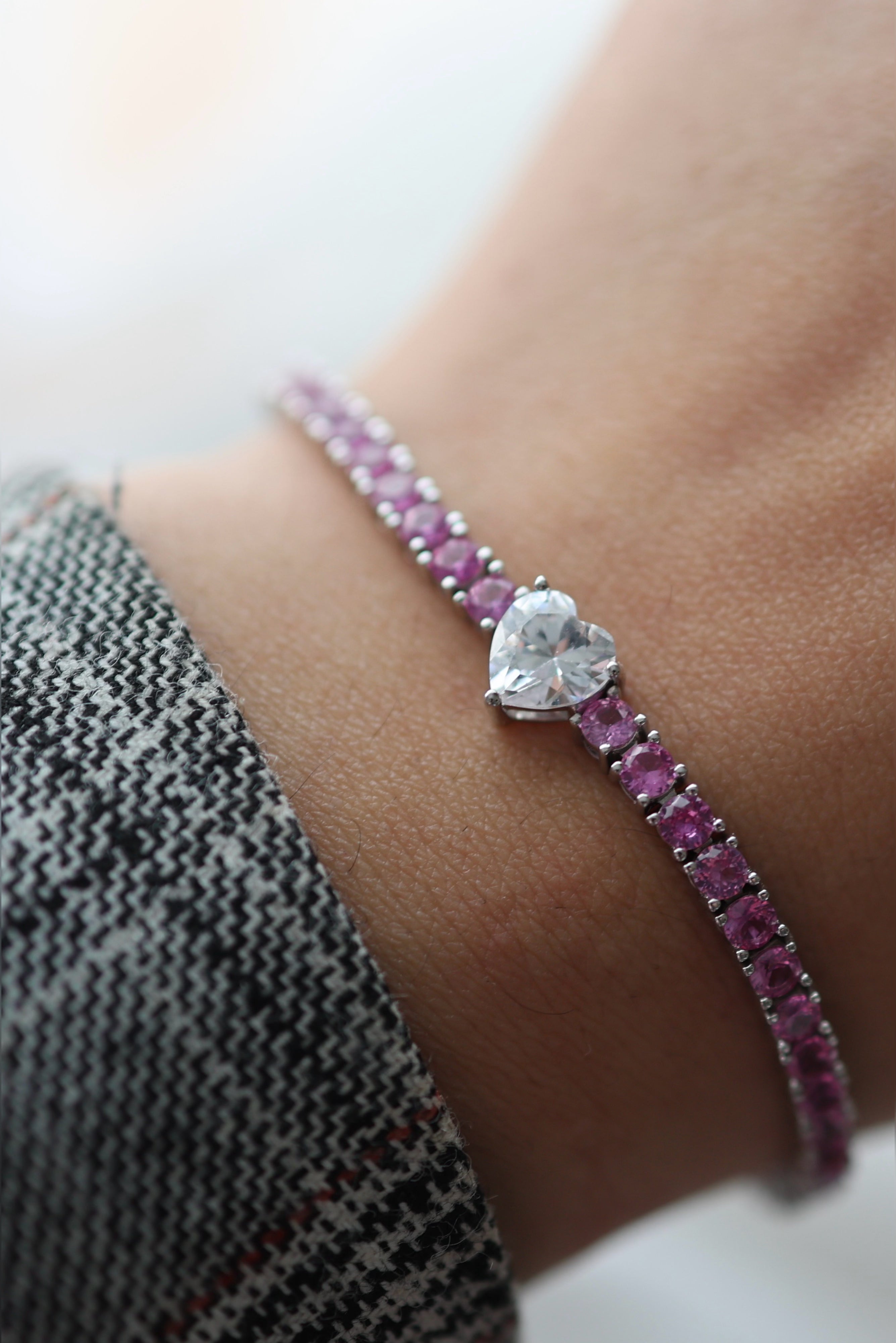 Pink Heart Tennis Bracelet - Iane Jewelry