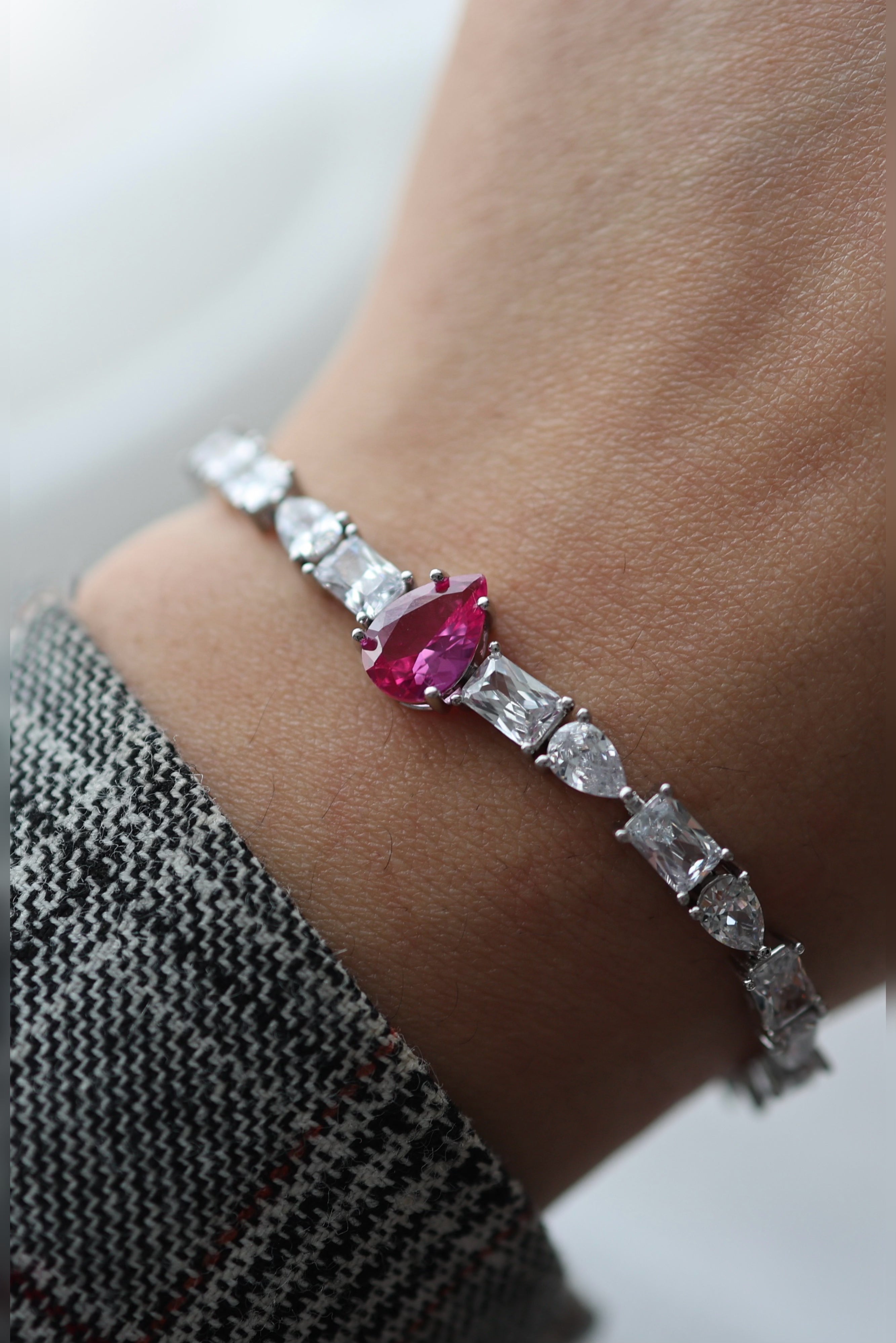 Pink Crystal Teardrop Bracelet - Iane Jewelry