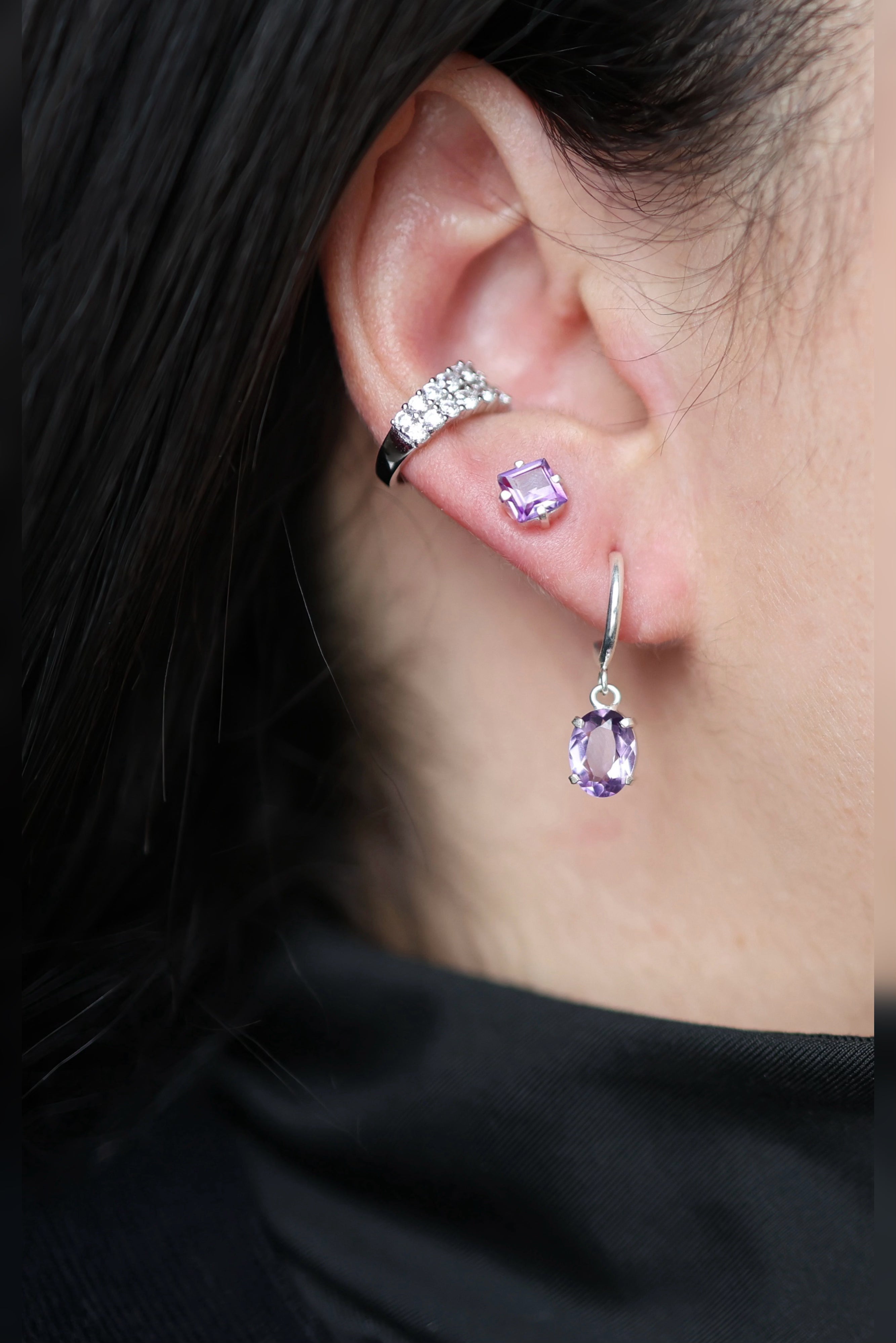 Amethyst Oval Hoop Earrings - Iane Jewelry