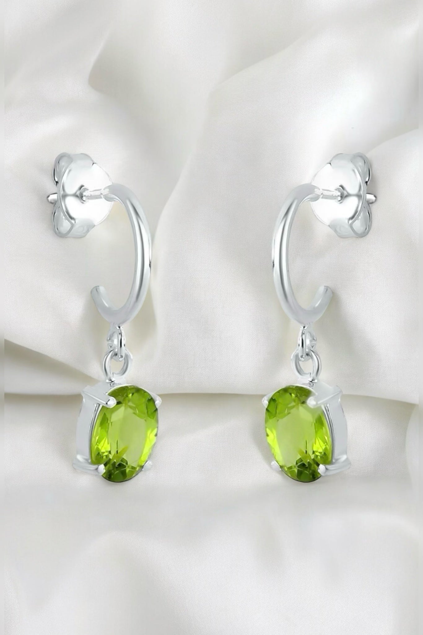 Petite Peridot Oval Hoop Earrings - Iane Jewelry