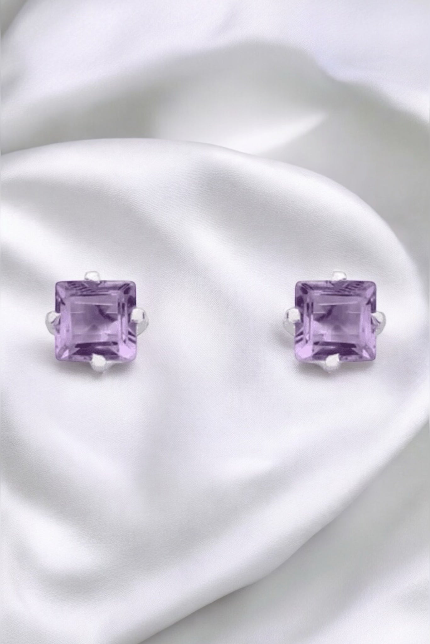 Amethyst Square Silver Earrings - Iane Jewelry