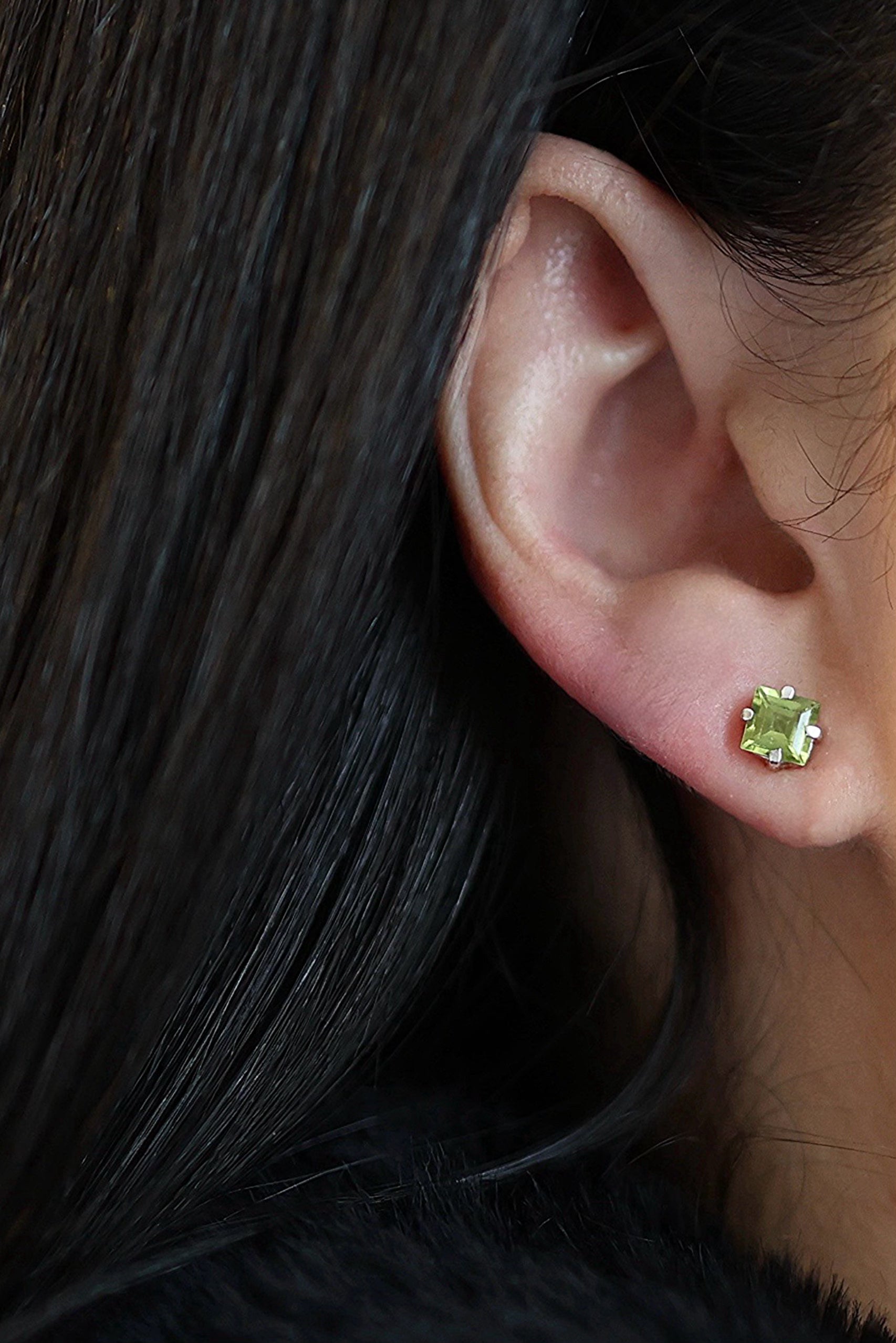 Classic Peridot Square Stud Earrings - Iane Jewelry