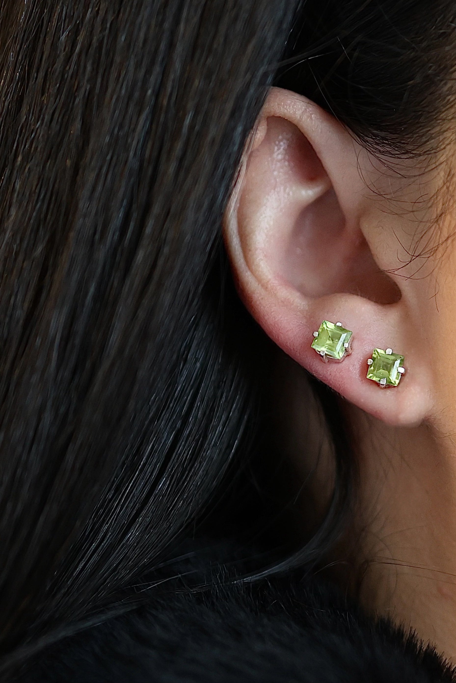 Classic Peridot Square Stud Earrings - Iane Jewelry