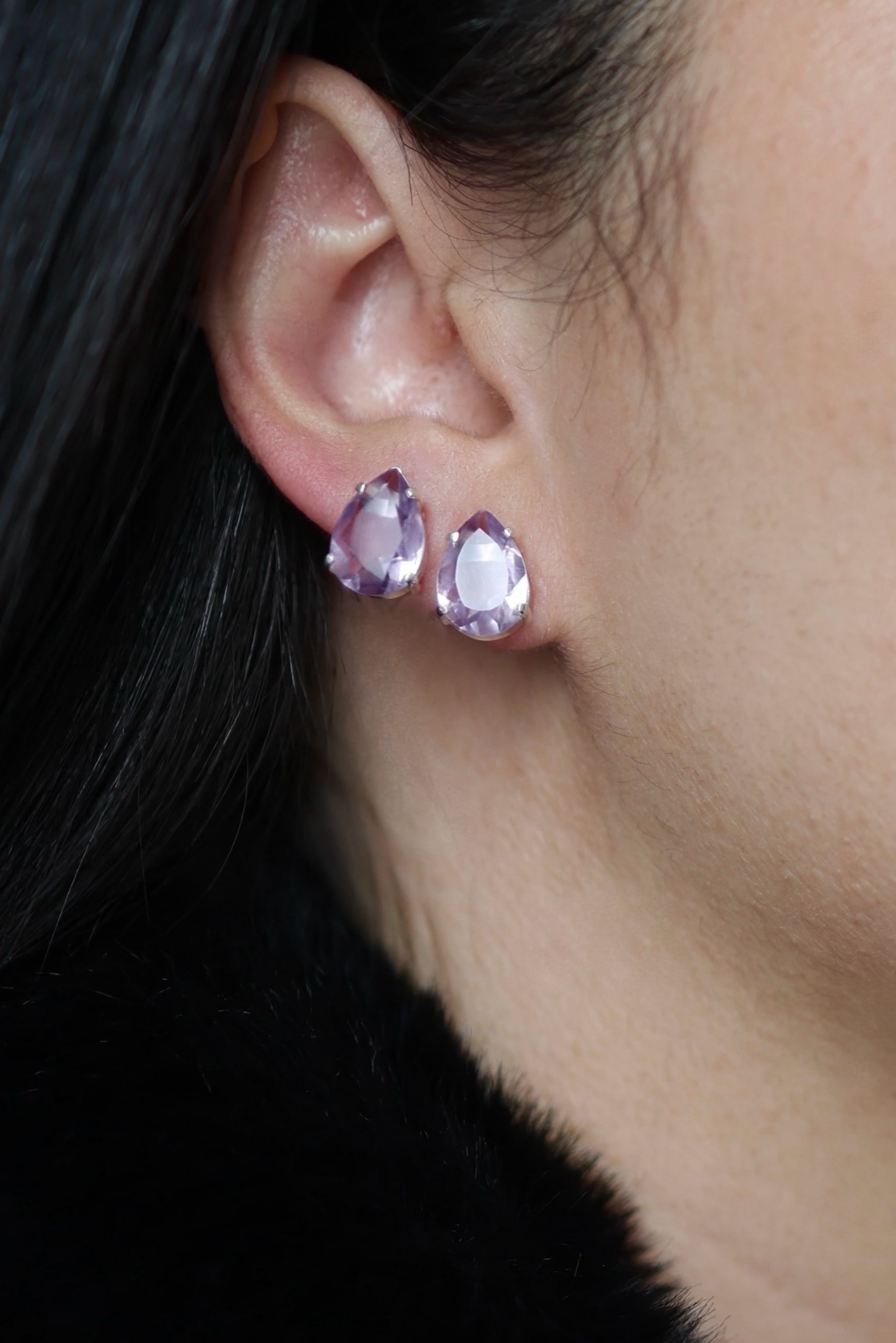 Amethyst Teardrop Silver Earrings - Iane Jewelry