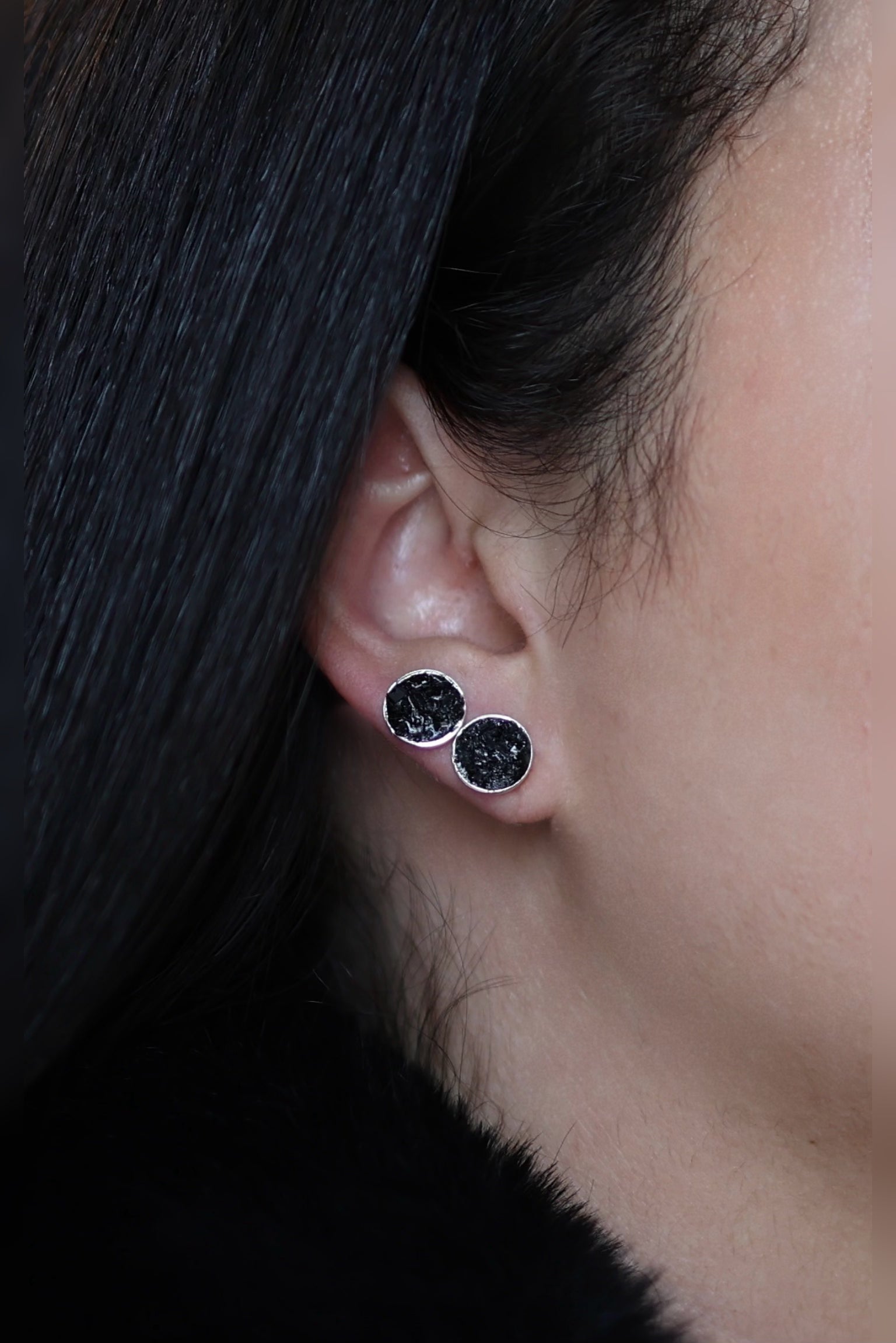 Black tourmaline stud earrings discount