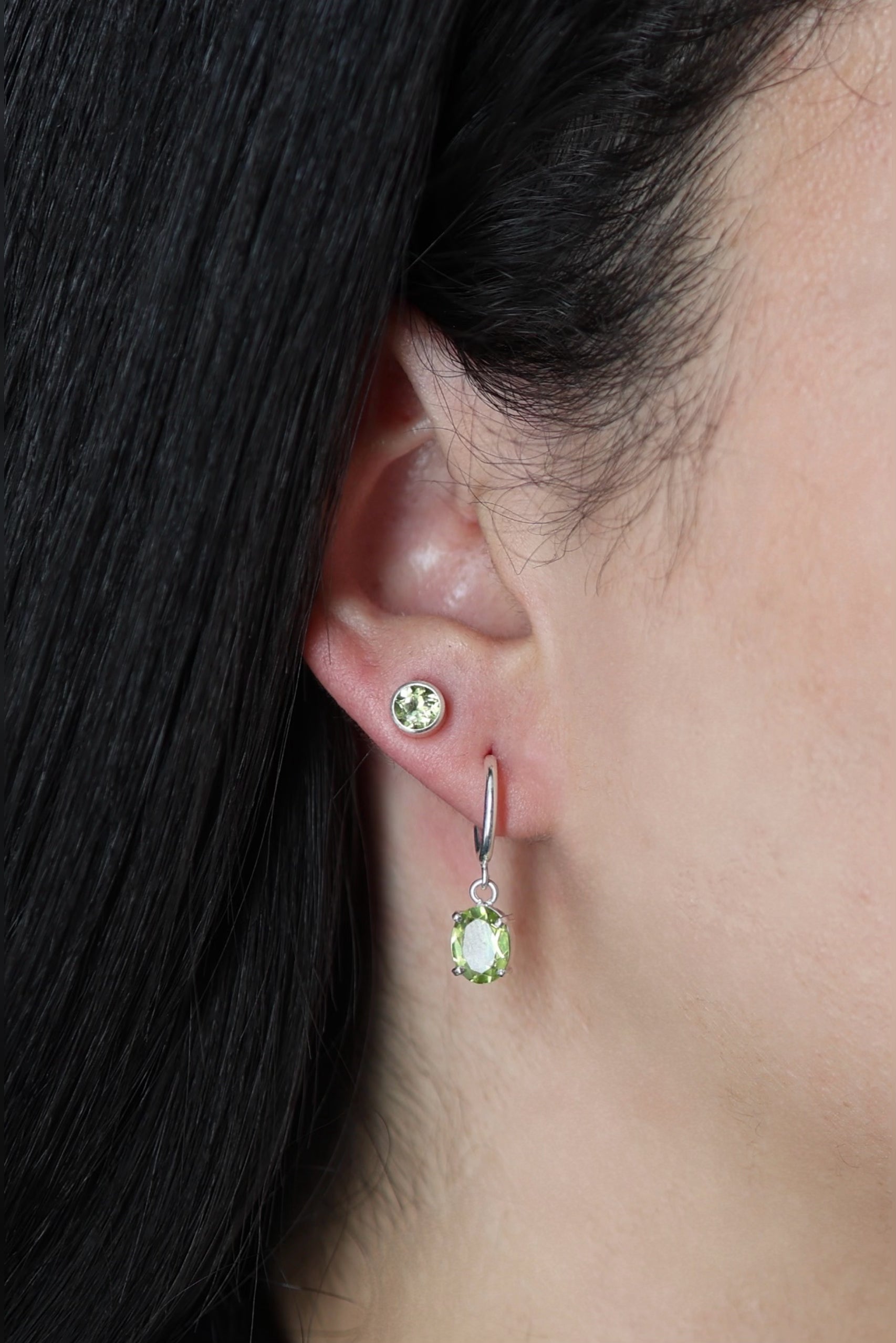 Petite Peridot Oval Hoop Earrings - Iane Jewelry