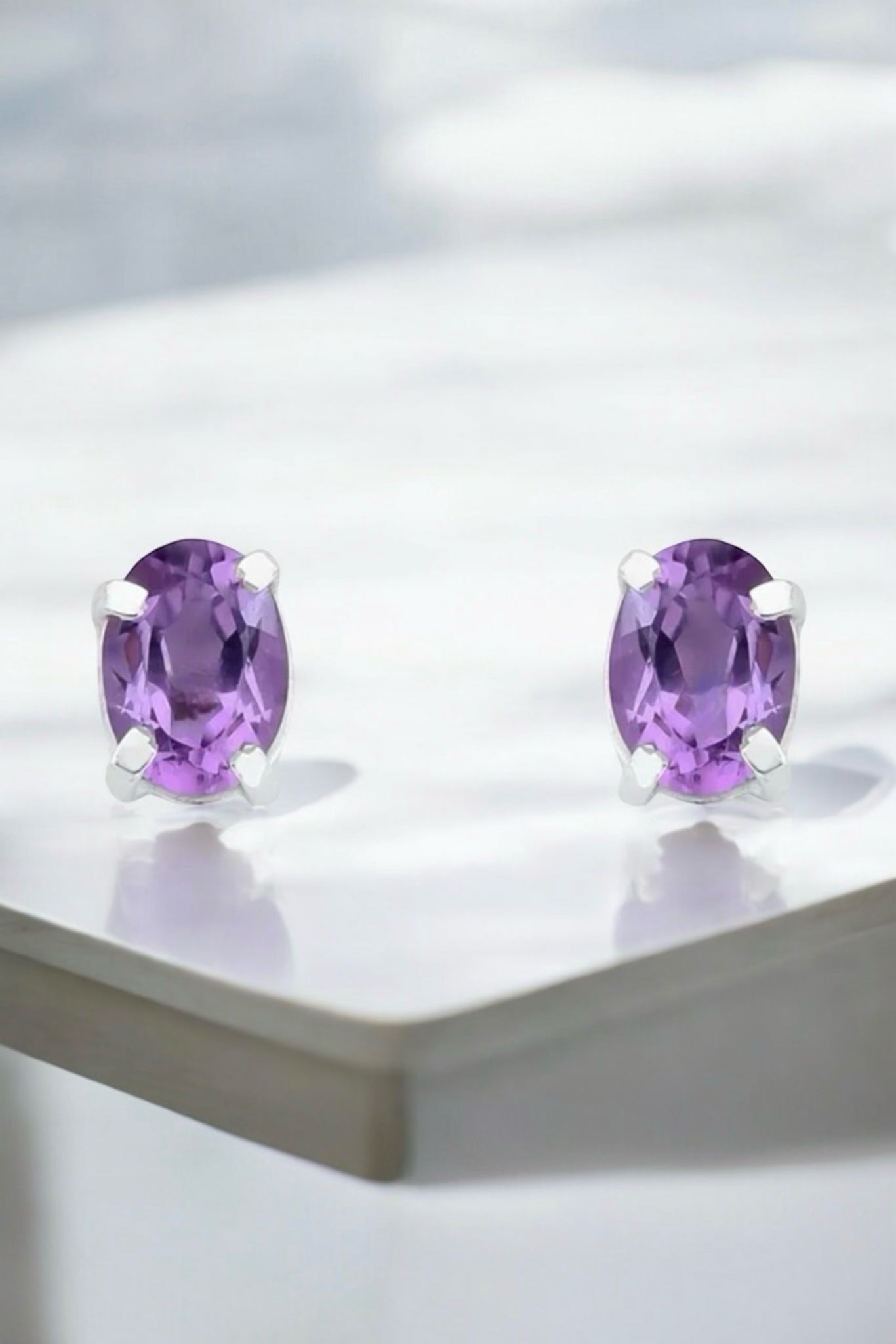 Amethyst Oval Silver Earrings - Iane Jewelry