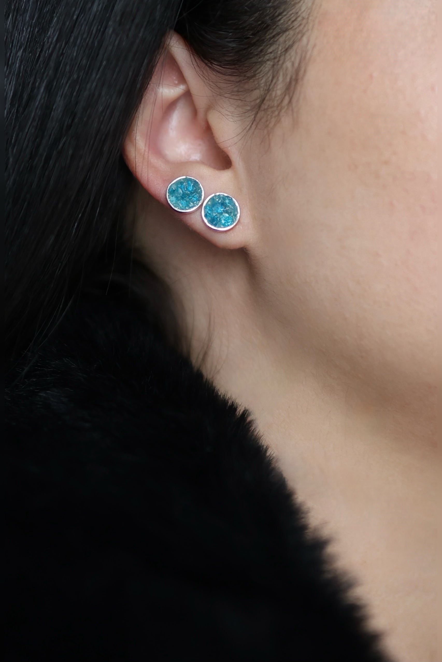 Blue Apatite Halo Earrings - Iane Jewelry