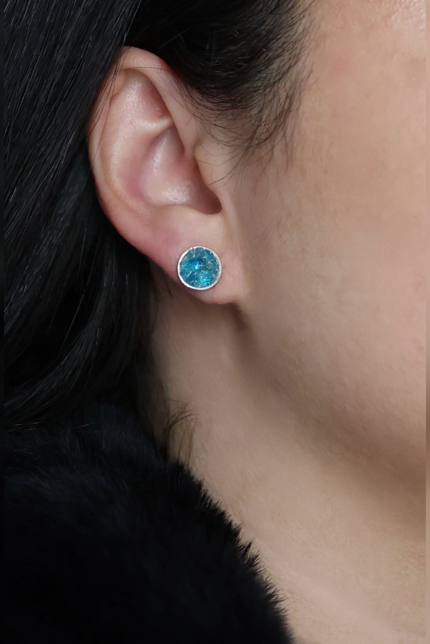 Blue Apatite Halo Earrings - Iane Jewelry