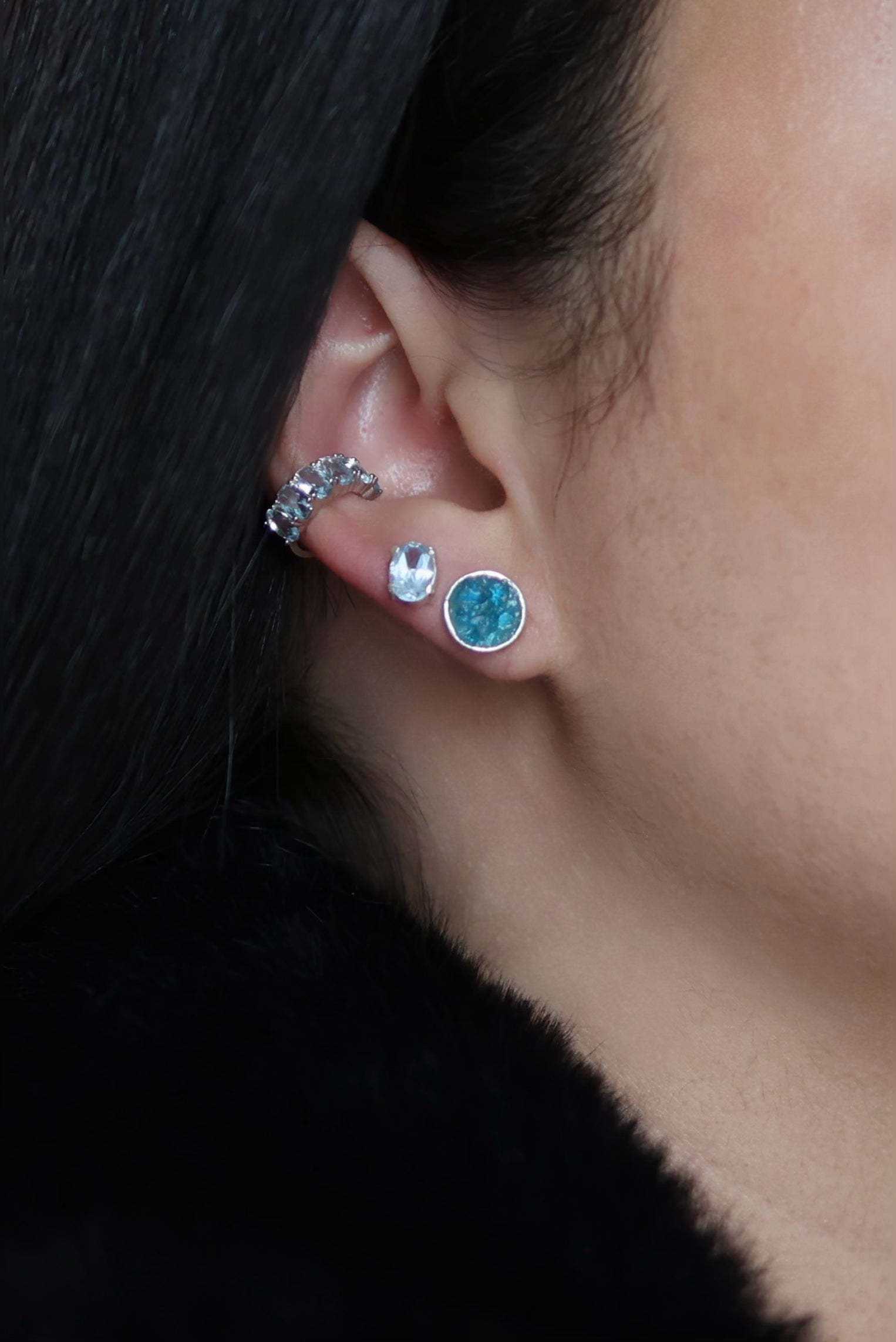 Blue Apatite Halo Earrings - Iane Jewelry