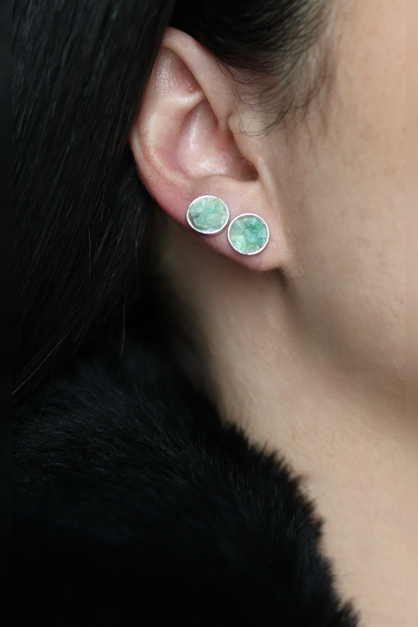 Emerald Halo Silver Earrings - Iane Jewelry