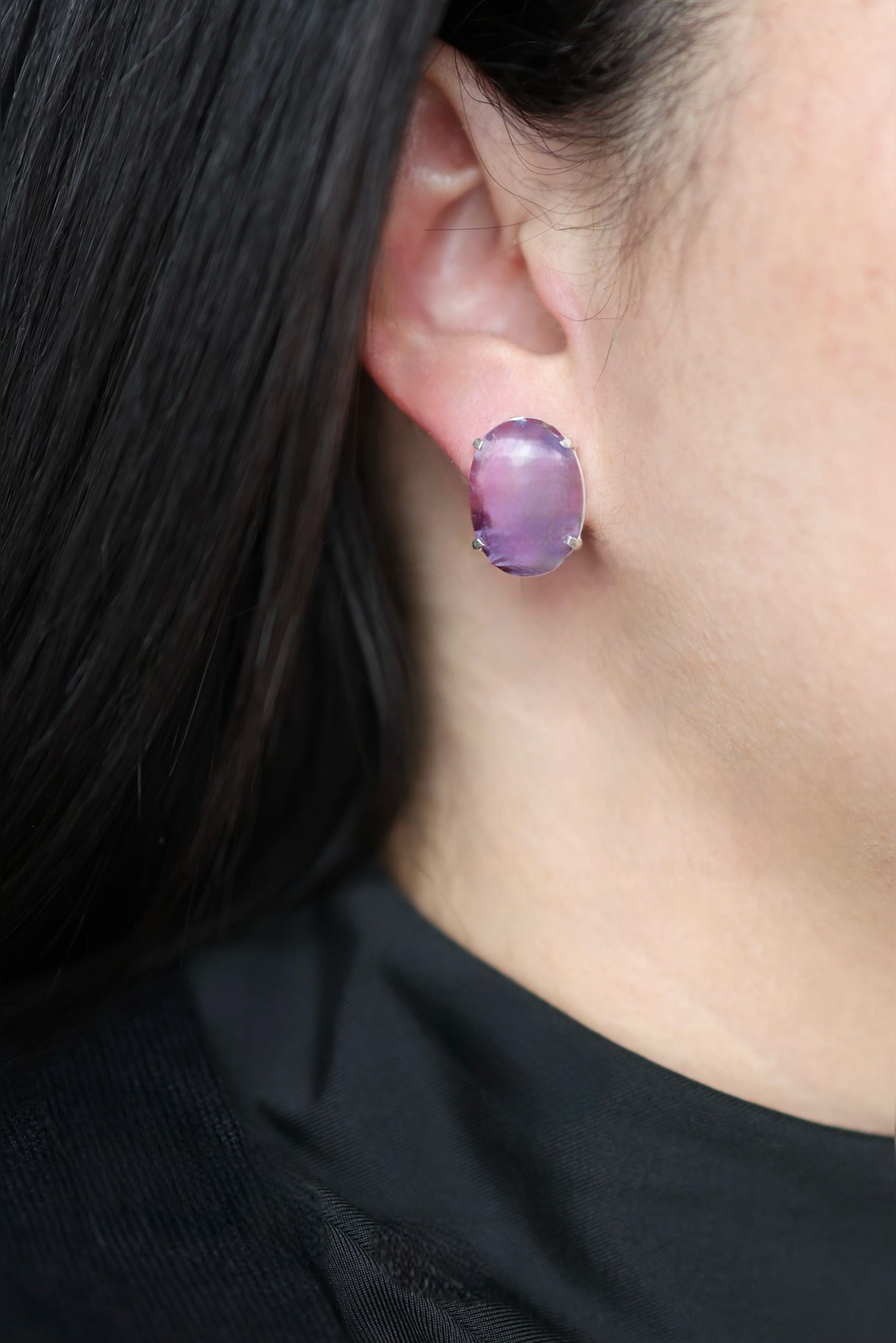 Amethyst Oval Stud Earrings - Iane Jewelry