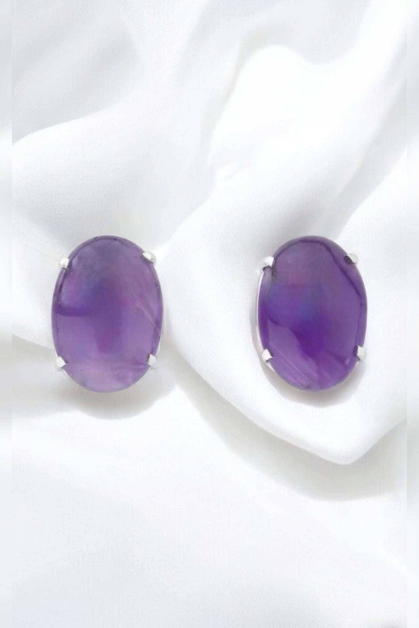 Amethyst Oval Stud Earrings - Iane Jewelry