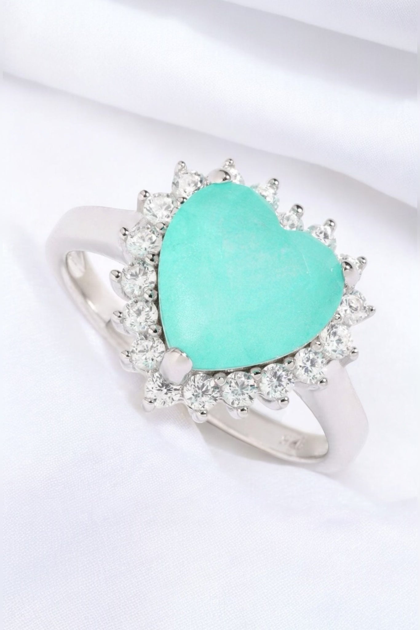 Heart Ocean Zirconia Ring & Ocean Triangle  Ear Climbers Set