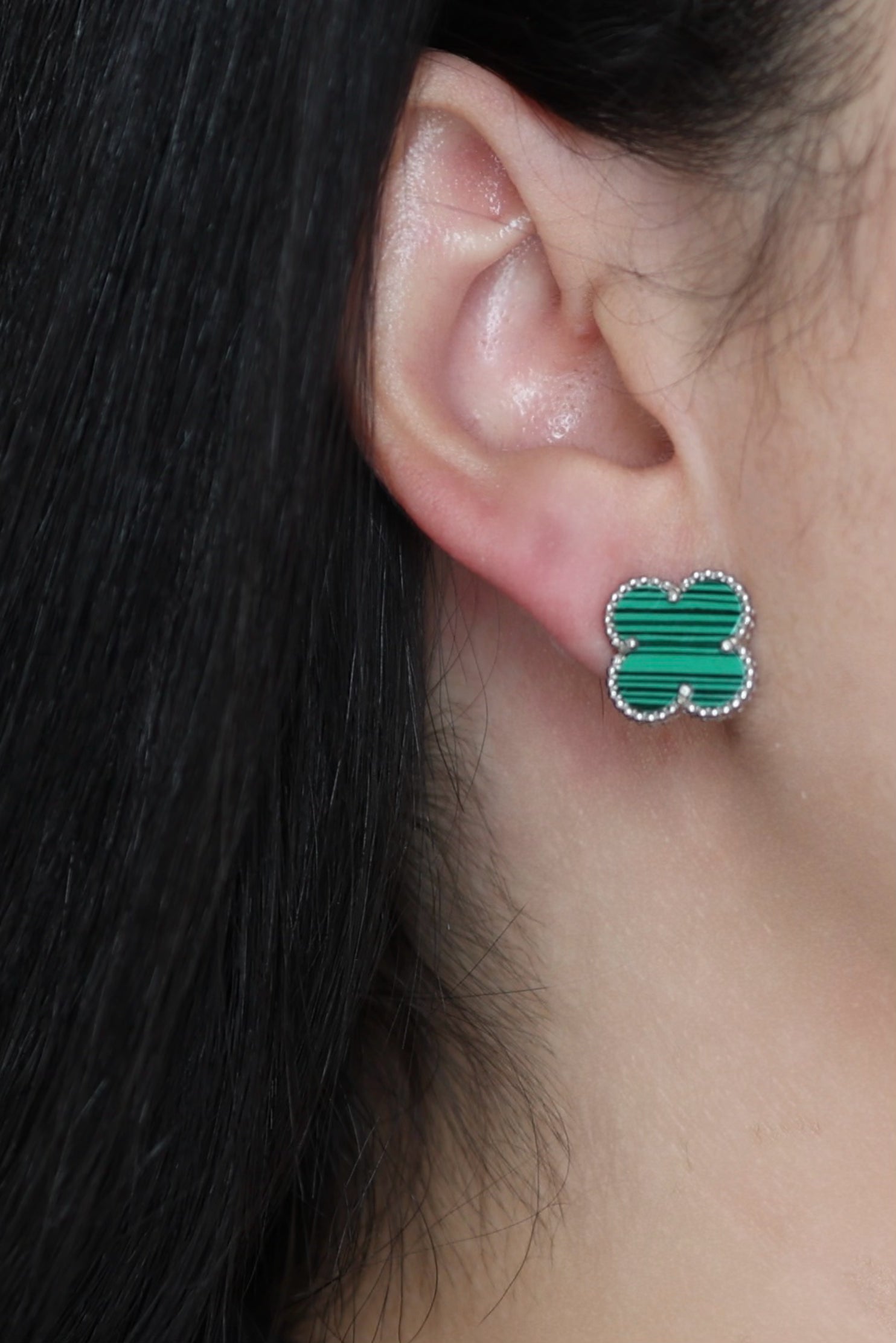 Four Leef Malachite Glow Earrings - Iane Jewelry