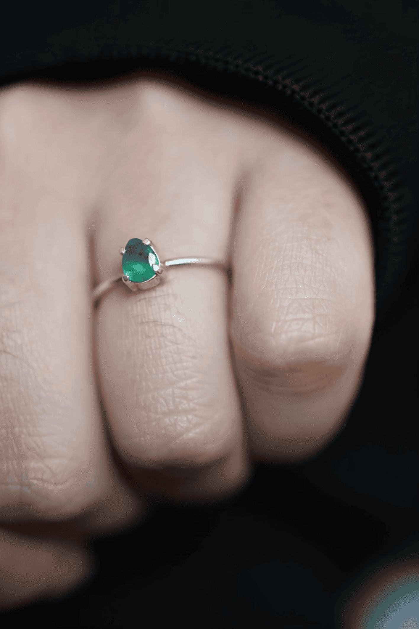 Emerald Teardrop Adjustable Ring - Iane Jewelry