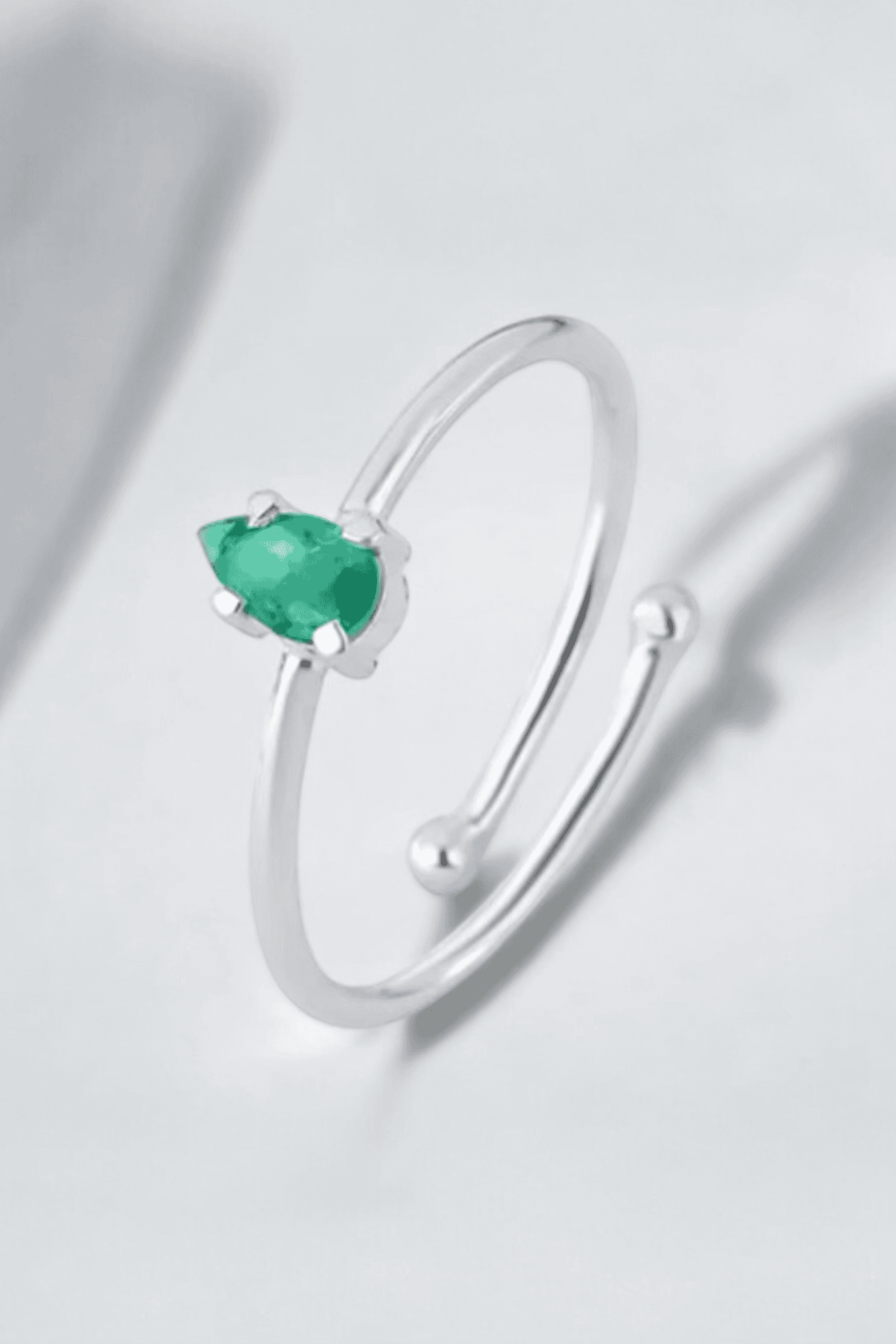 Emerald Teardrop Adjustable Ring - Iane Jewelry