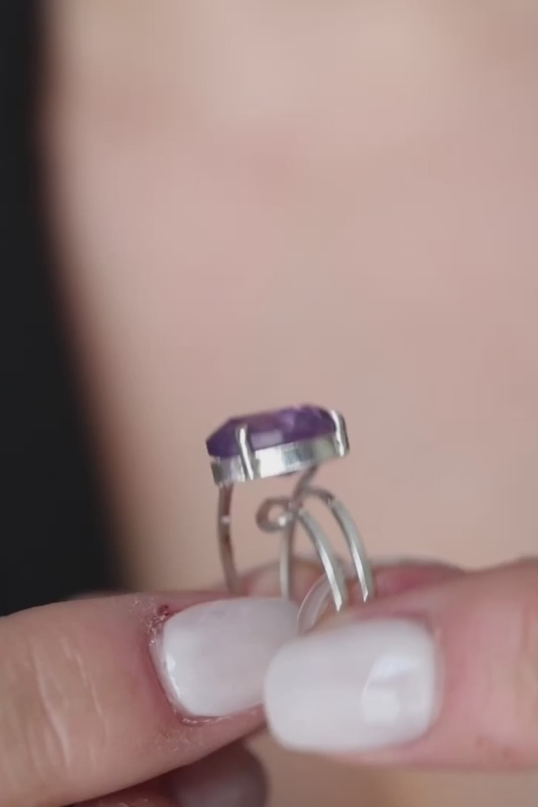 Amethyst Heart Adjustable Ring