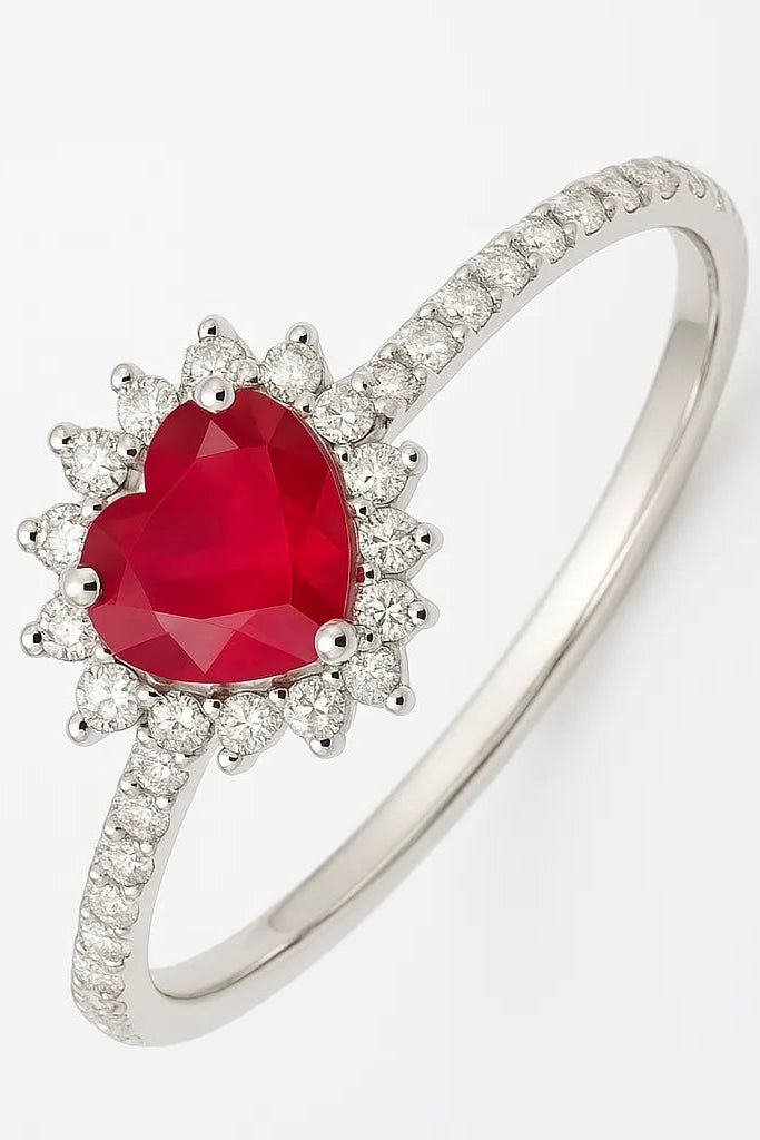 Ruby Heart Zirconia Silver Ring - Iane Jewelry