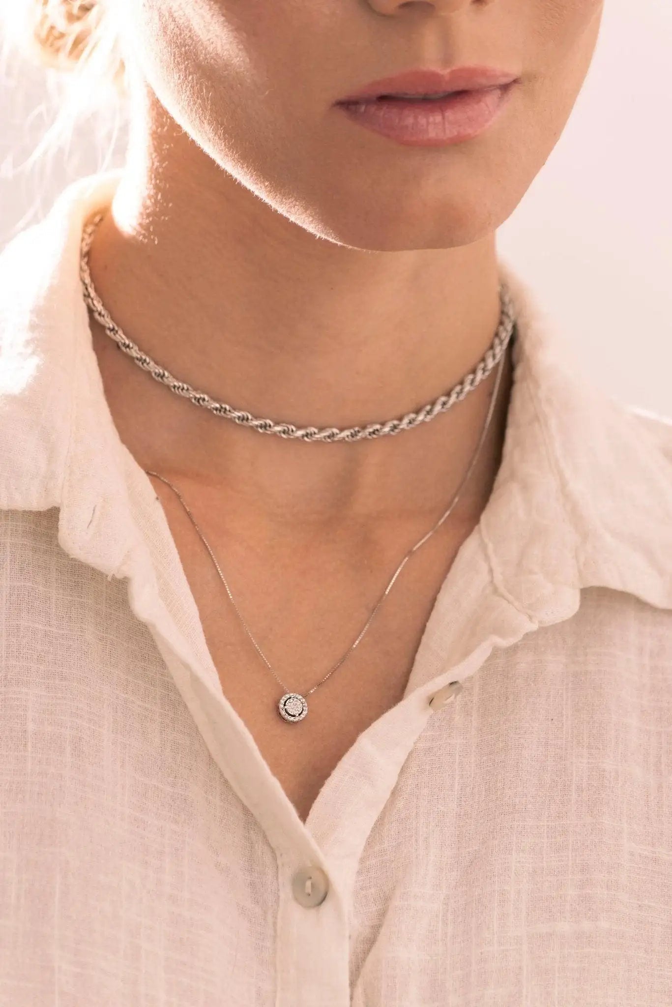 Silver Button Round Pendant Necklace - Iane Jewelry