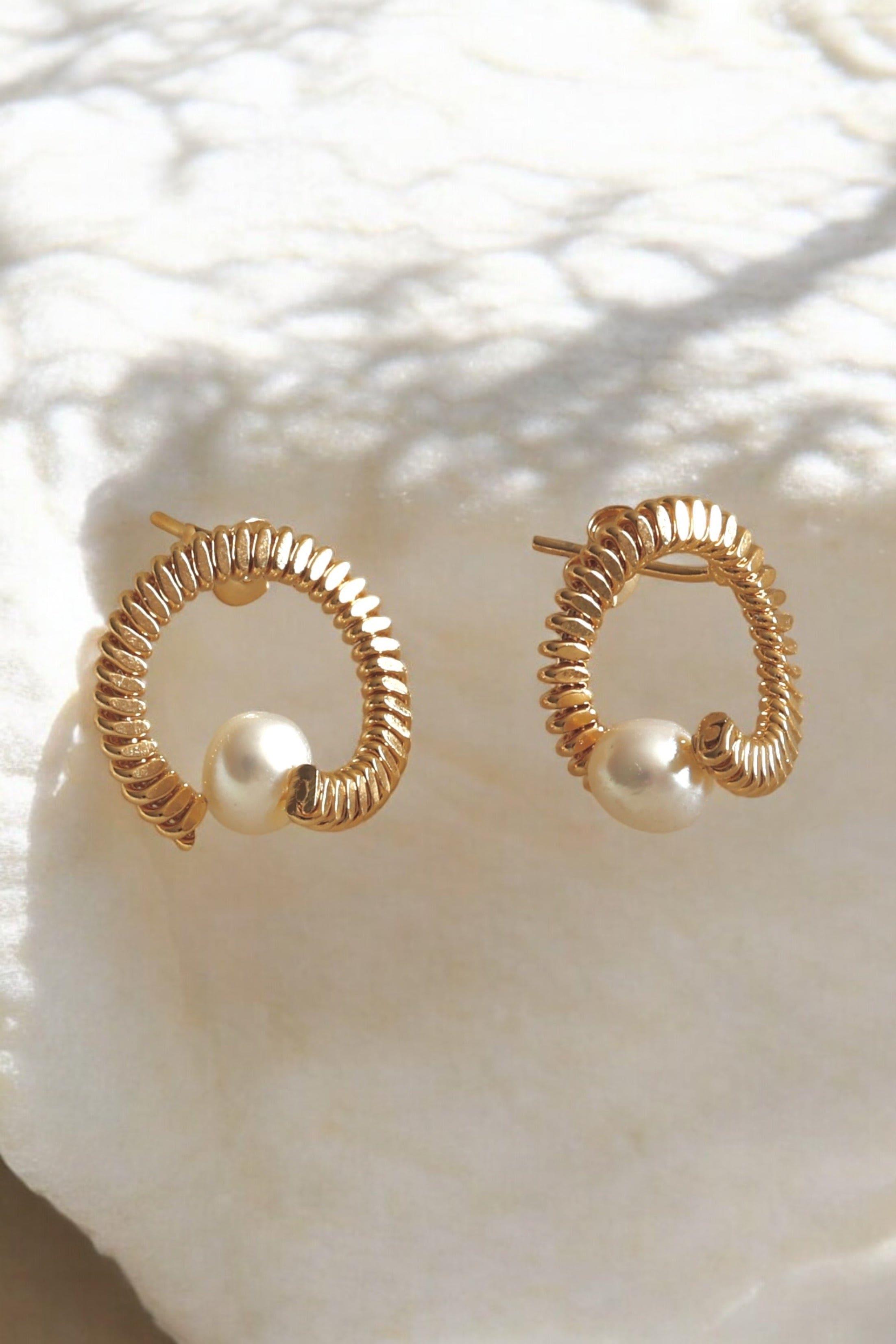 Spiral Pearl Hoop Earrings - Iane Jewelry