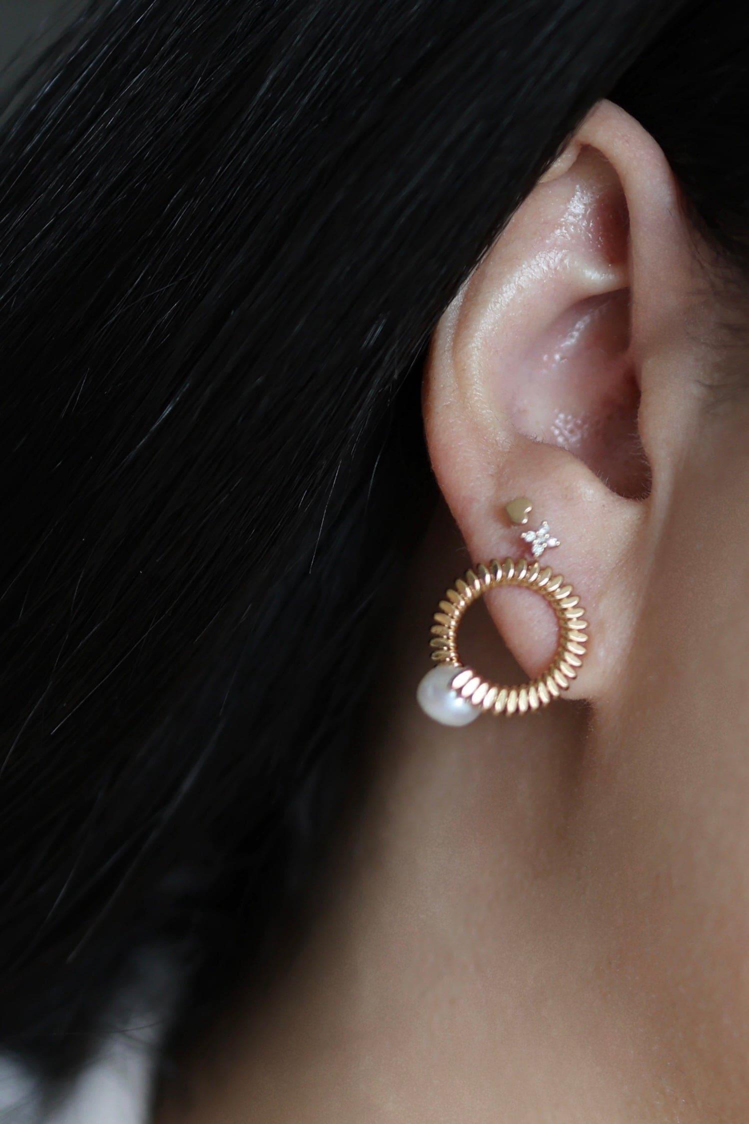 Spiral Pearl Hoop Earrings - Iane Jewelry