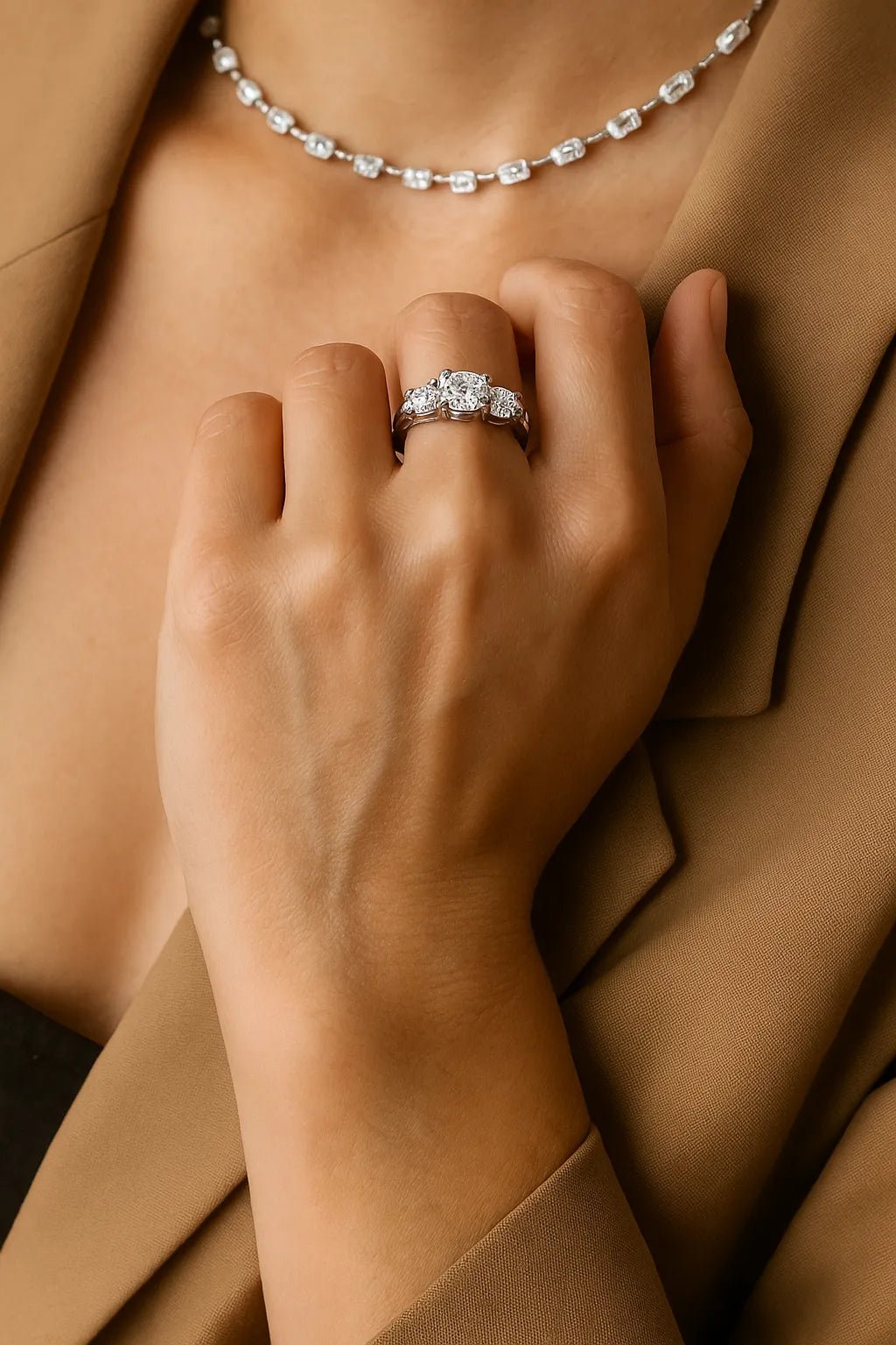 Tri - Stone Cubic Zirconia Ring - Iane Jewelry