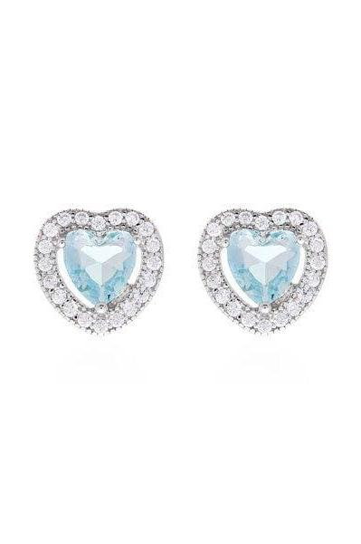 Aquamarine Stud Heart Earrings - Iane Jewelry