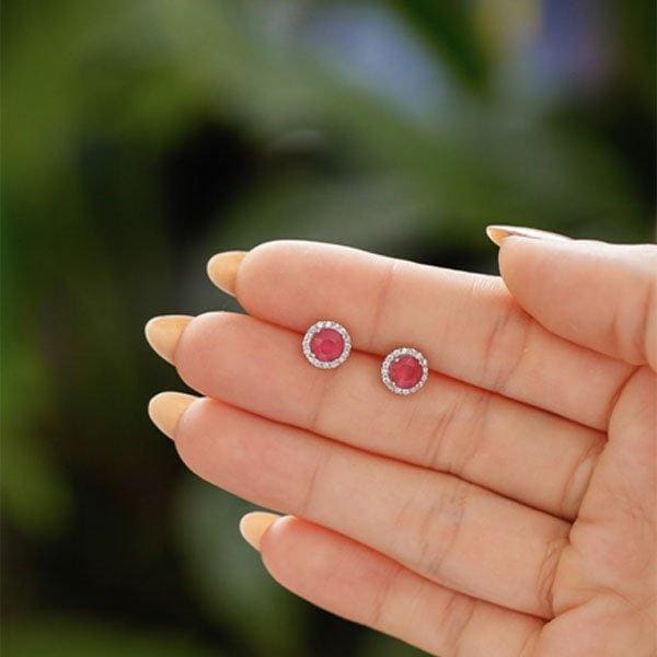 Ruby Earrings Halo Small - Iane Jewelry