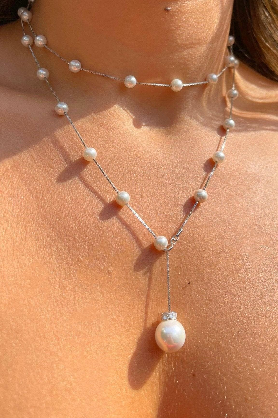 Necklace Pearl Adjustable Silver - Iane Jewelry