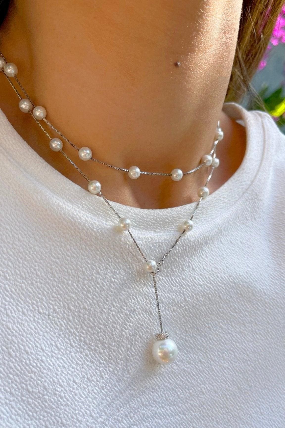 Necklace Pearl Adjustable Silver - Iane Jewelry