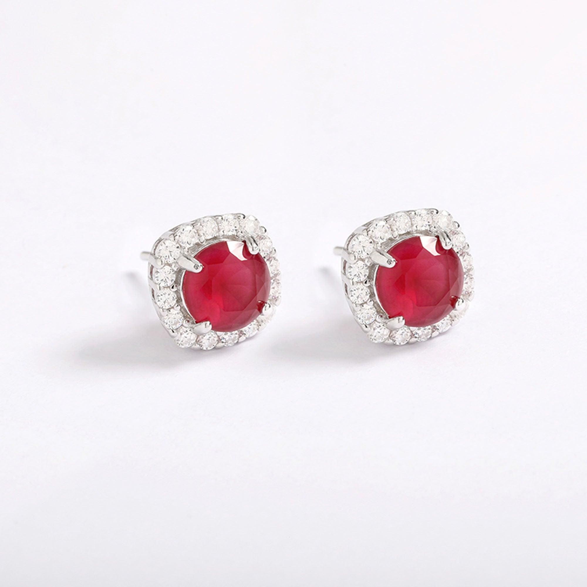 Ruby Halo Stud Earrings - Iane Jewelry